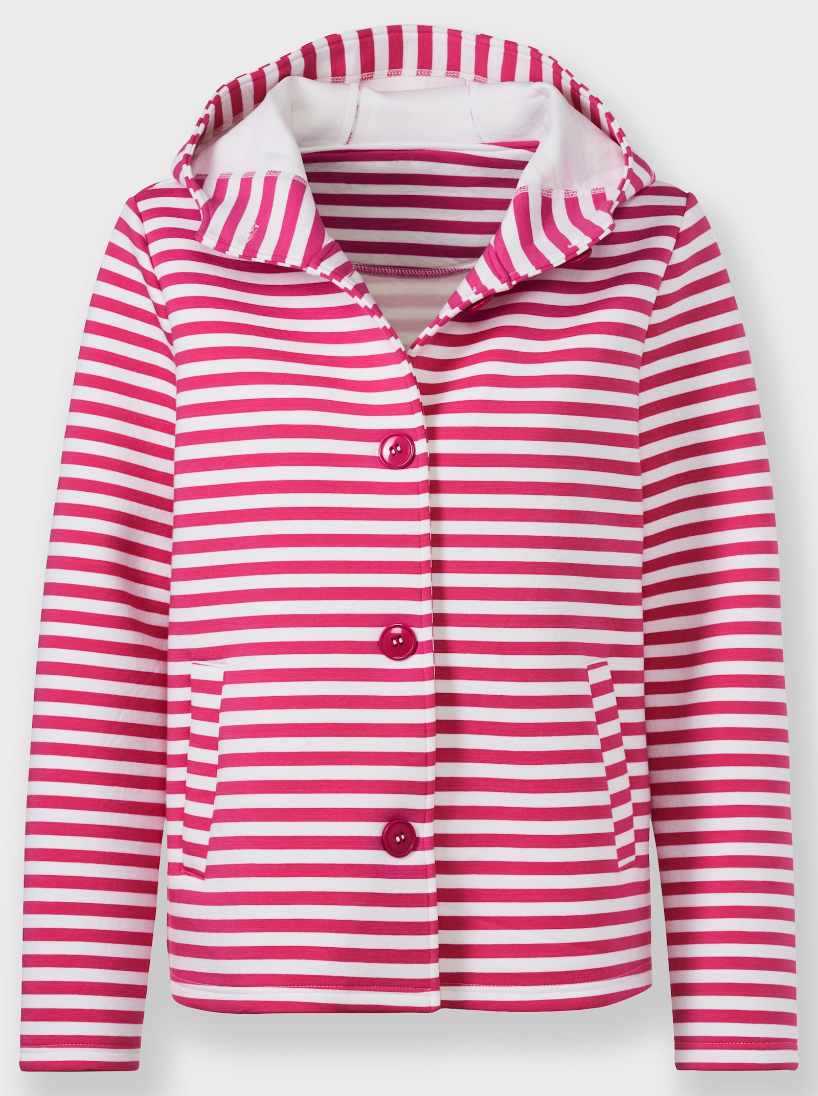 heine Sweatjacke im Neopren-Look - pink-ecru-geringelt
