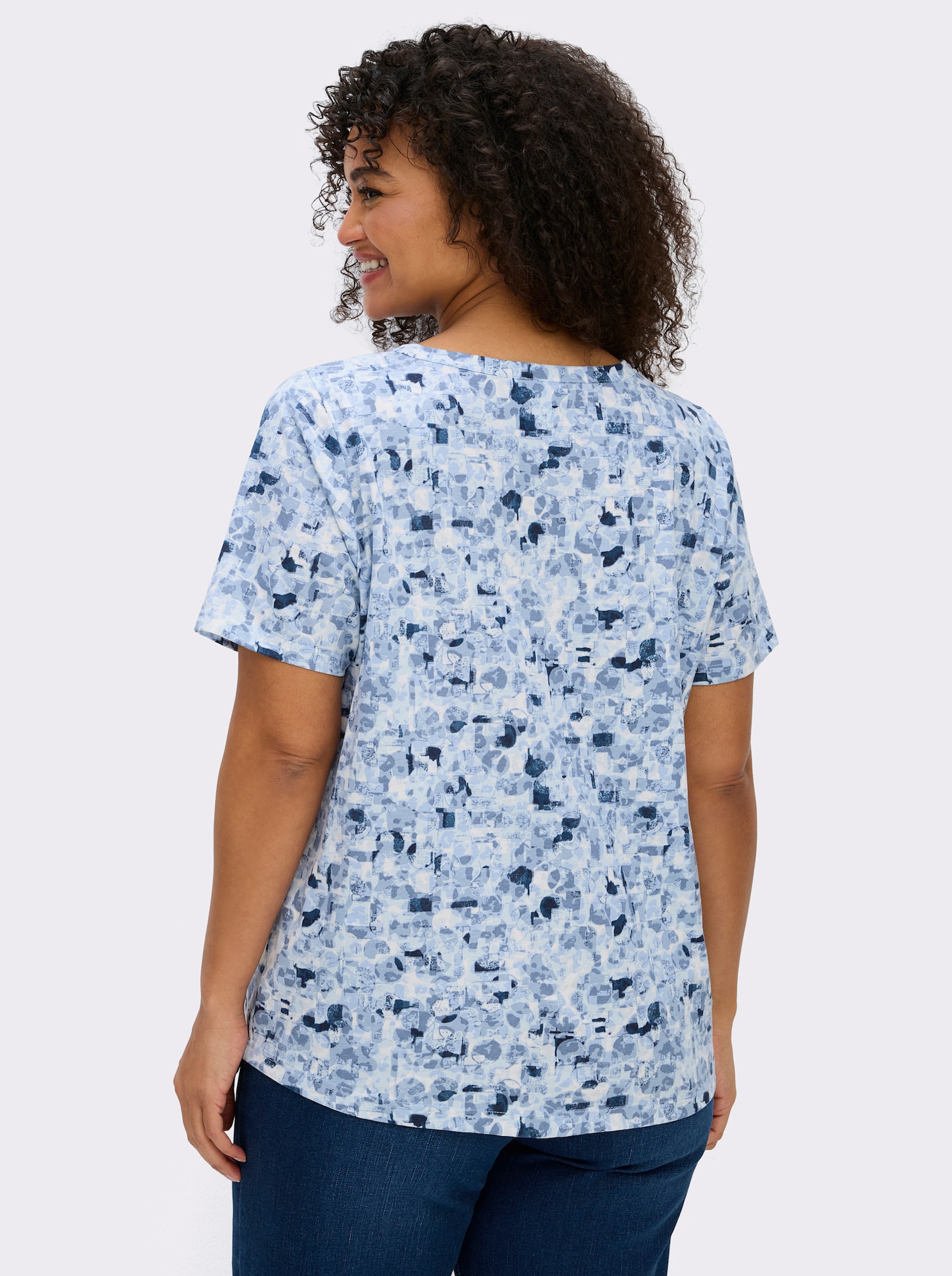 Kurzarmshirt in Baumwoll-Qualität - hellblau-bleu-bedruckt