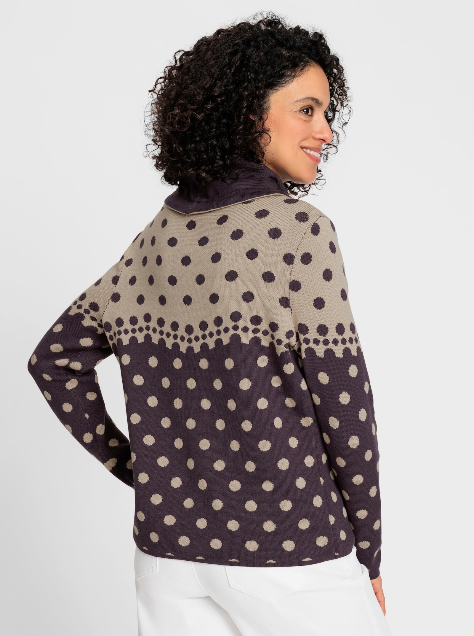 Jacquard-Pullover im Tupfenmuster - aubergine-beige-meliert
