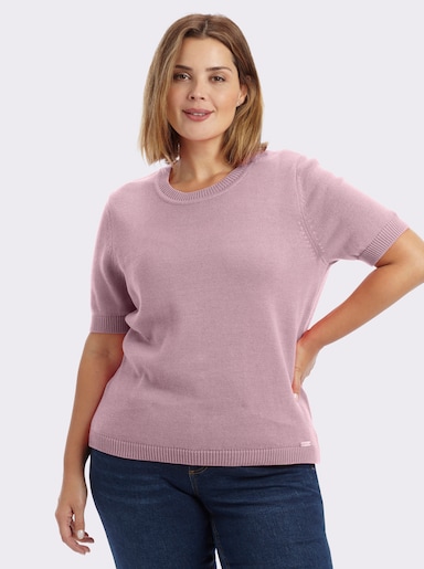 Kurzarmpullover mit Rippabschlüssen - altrosé