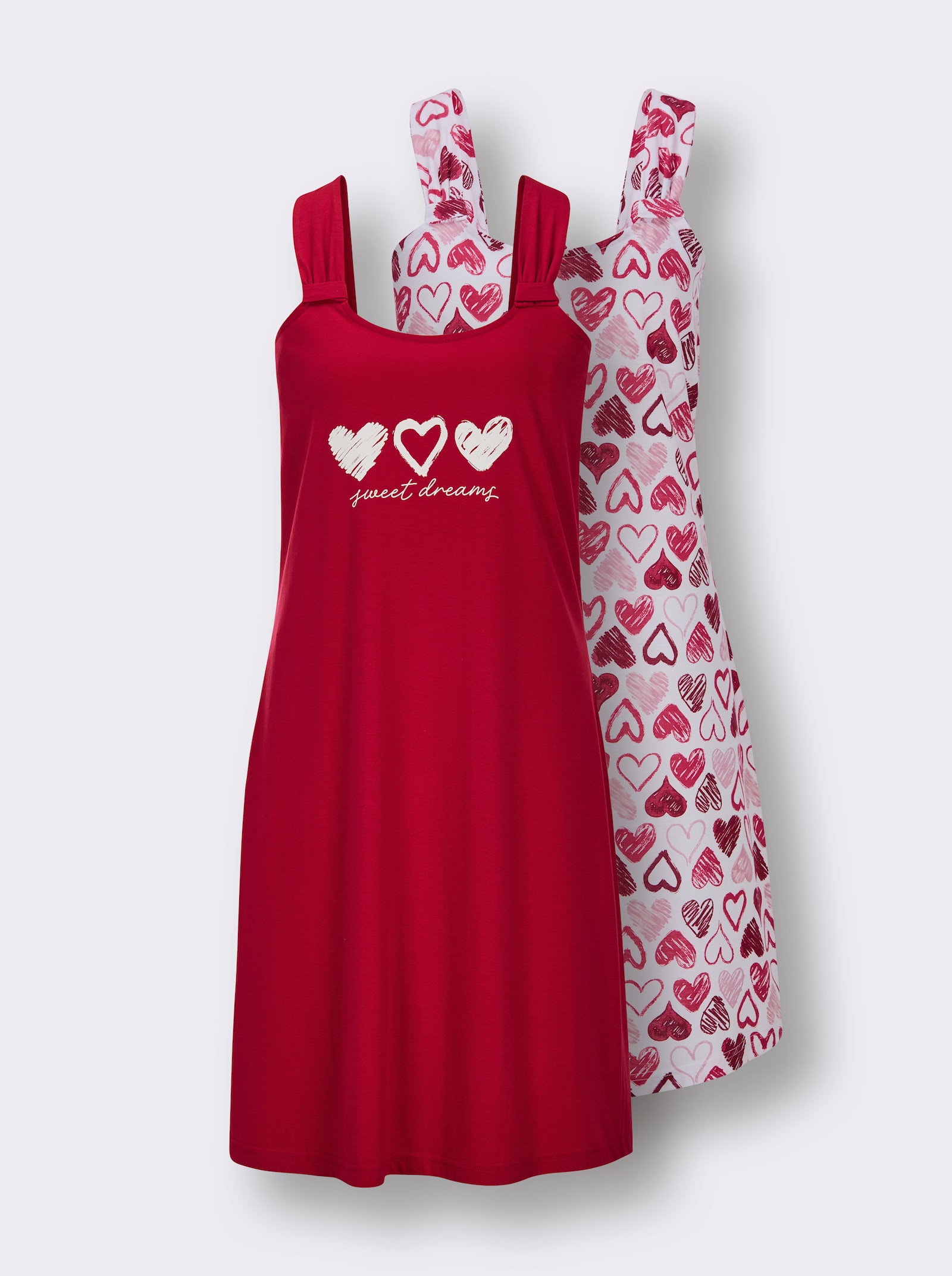 wäschepur Nachthemden - weiss-rot-bedruckt + rot