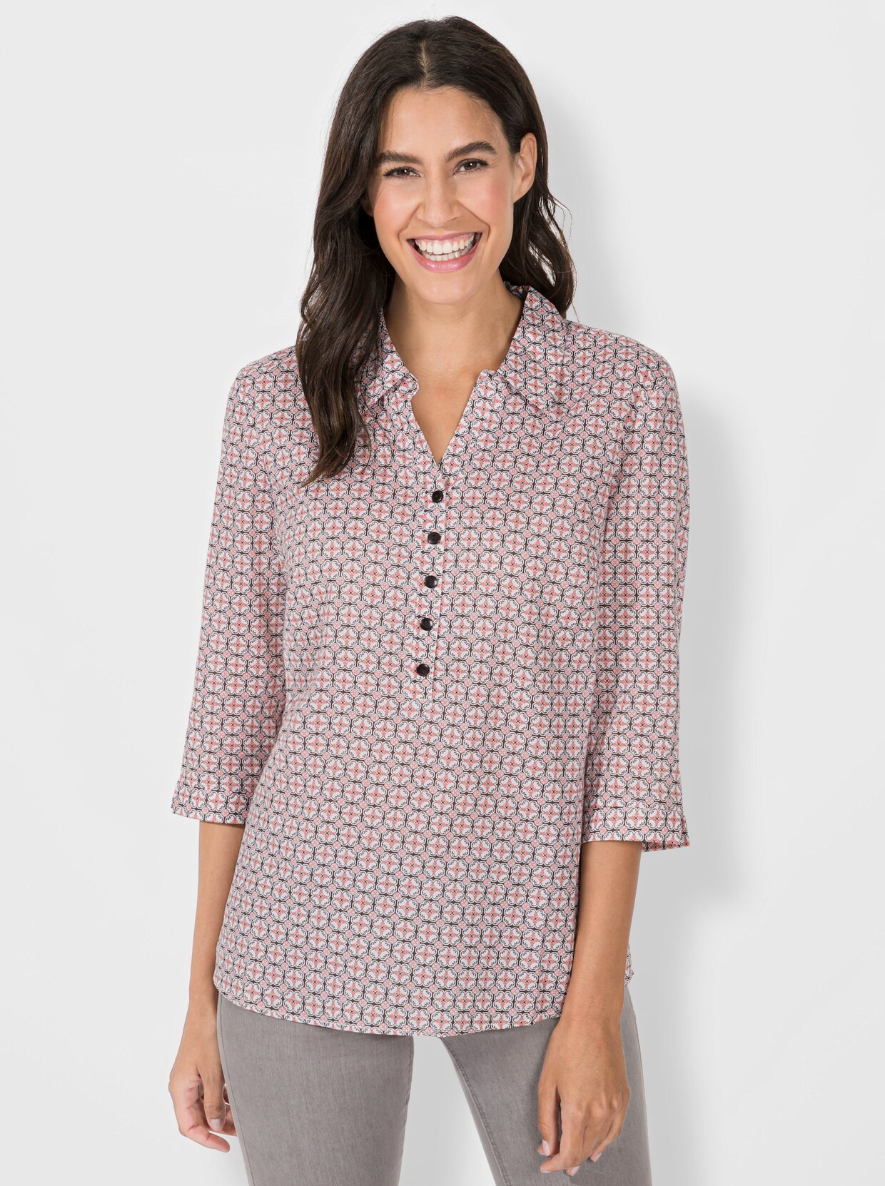 Comfortabele blouse - bruinroze/wit bedrukt