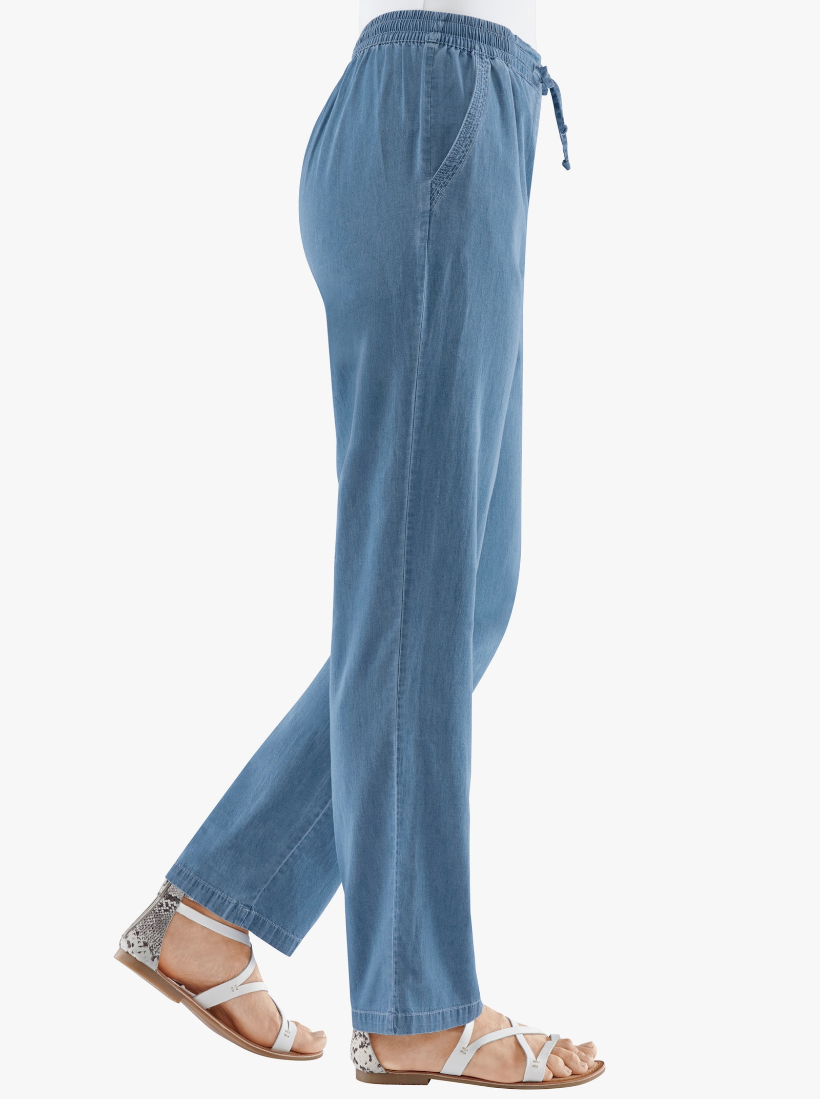 Nohavice Palazzo,džínsovina - bielená modrá