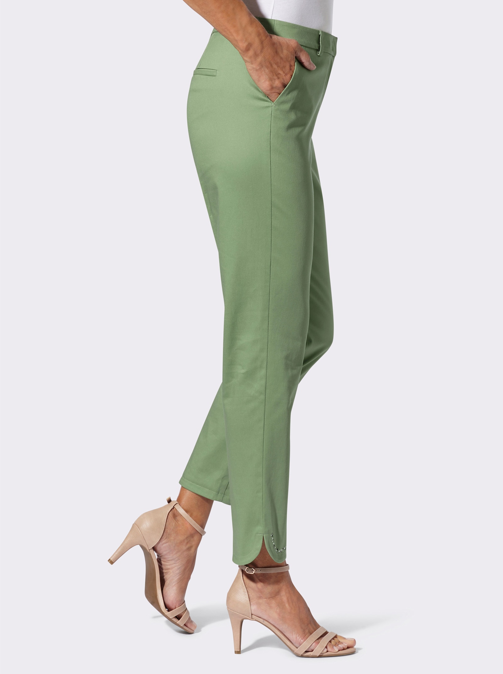 Hose mit Glitzersteinchen am Saum - eucalyptus