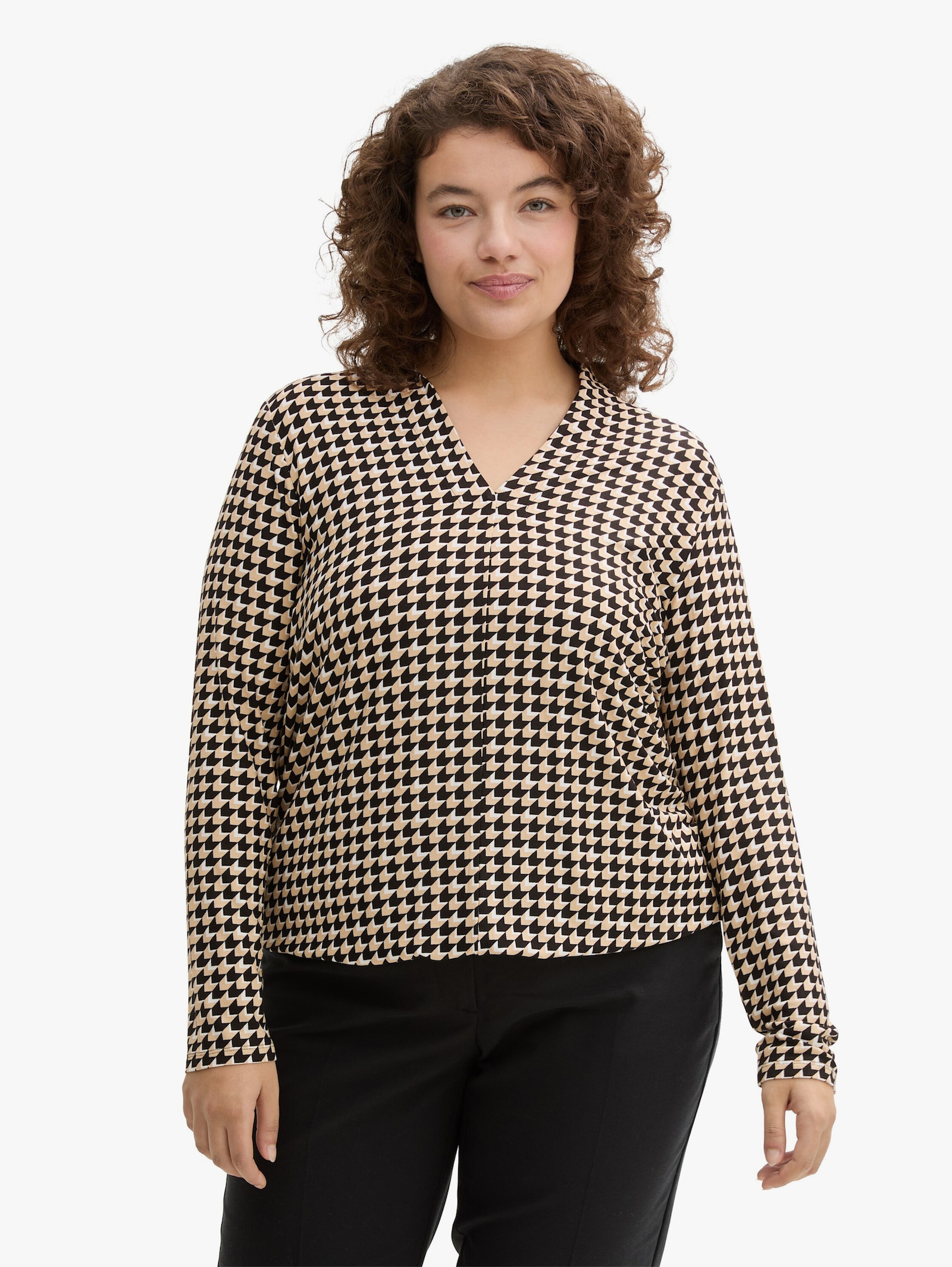 Langarmshirt - beige geometric minimal