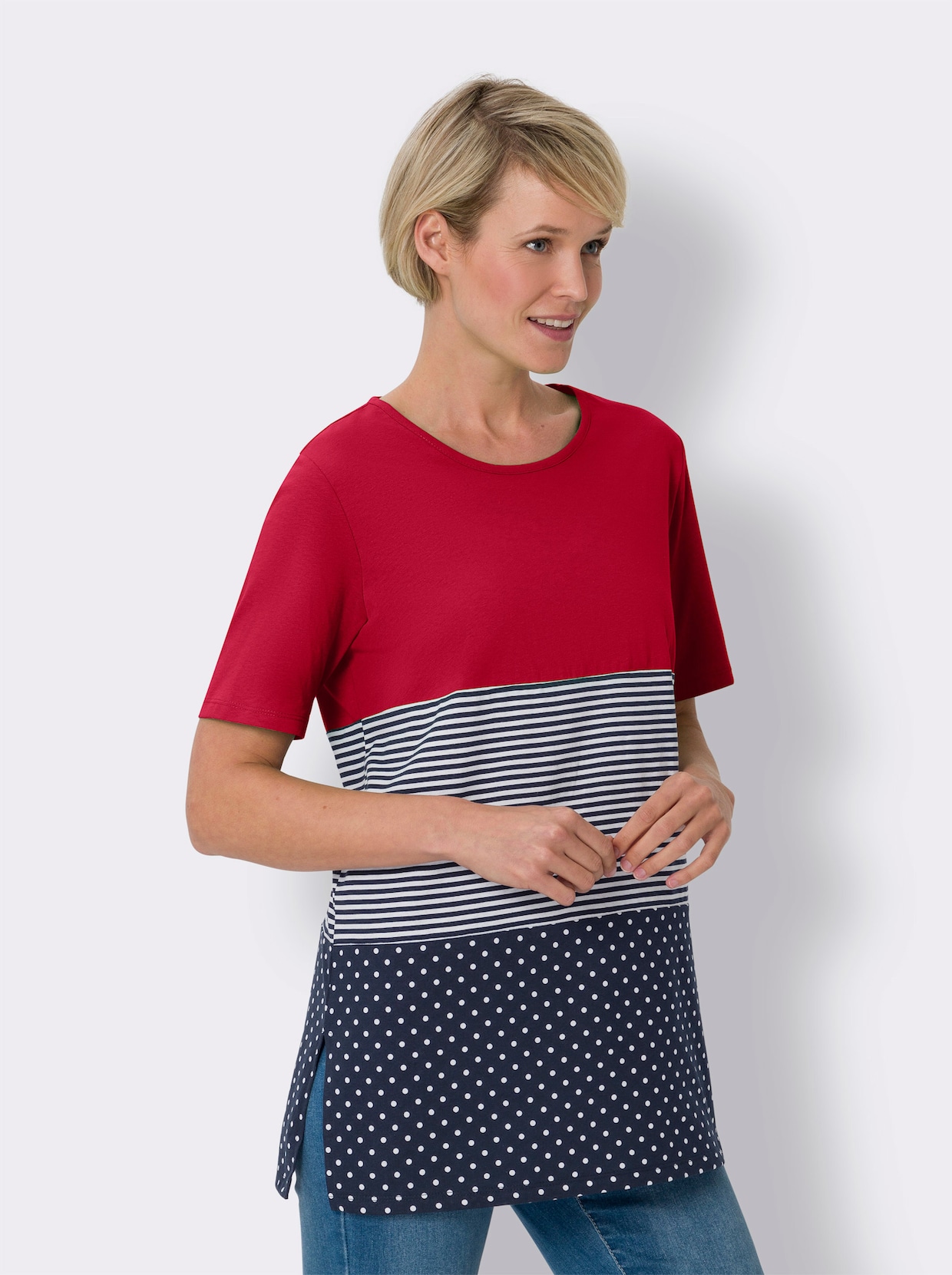 Lang shirt - rood/marine geprint