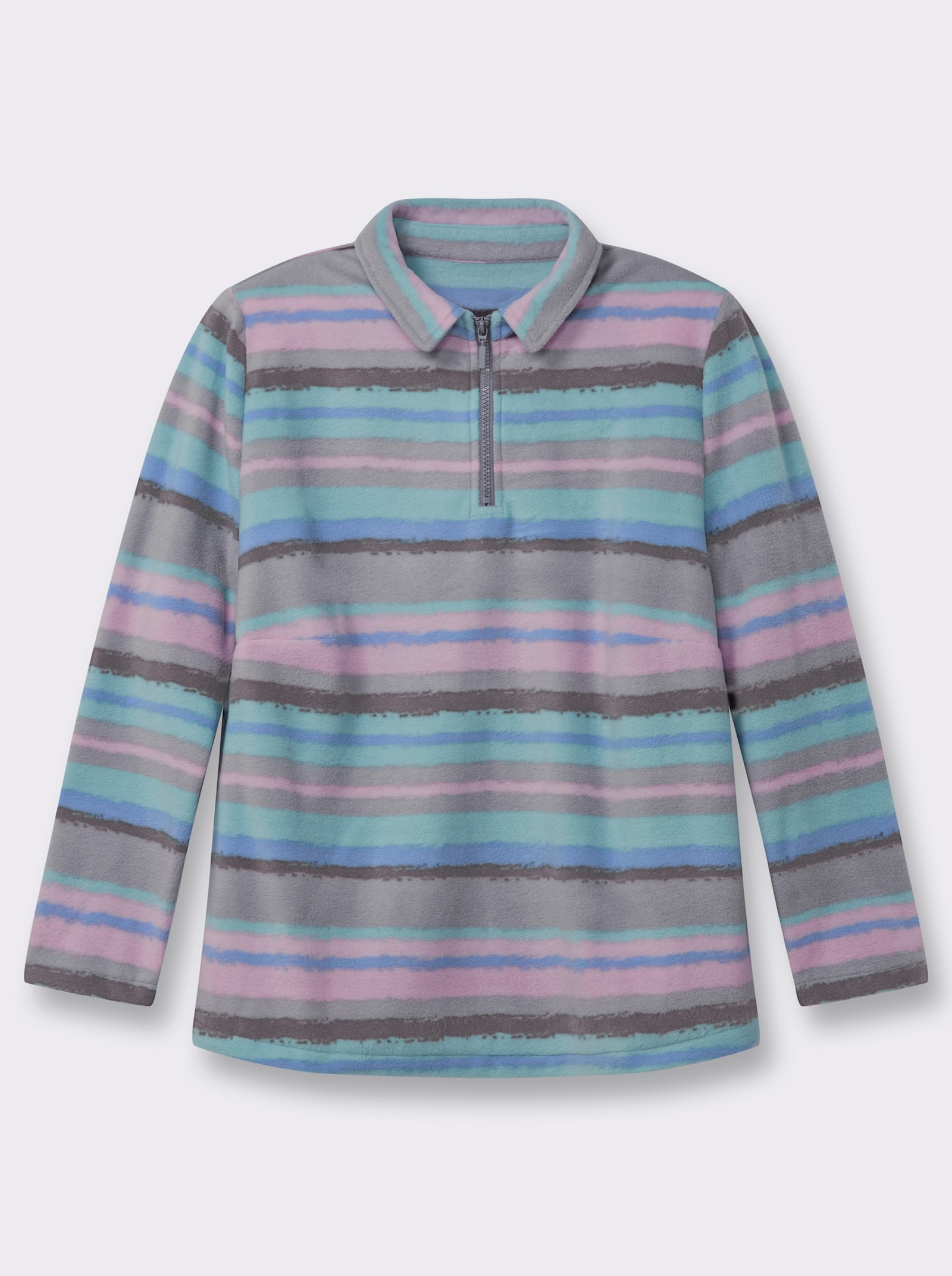 Fleeceshirt mit Reißverschluss am Kragen - kalkmint-bedruckt