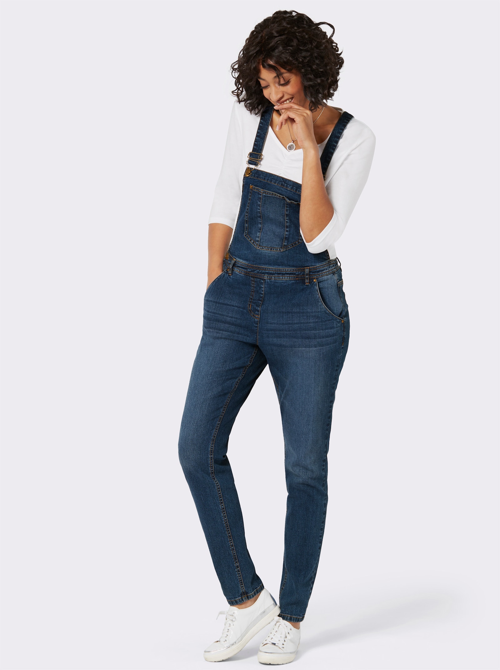 Jeanslatzhose in Used-Optik - blue-stone-washed