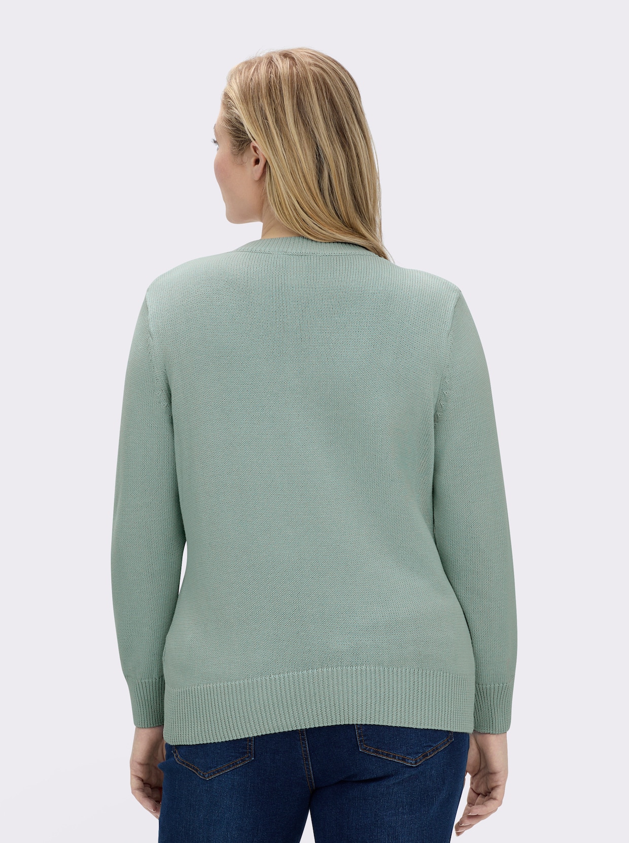 V-Ausschnitt-Pullover mit Baumwolle - kalkmint