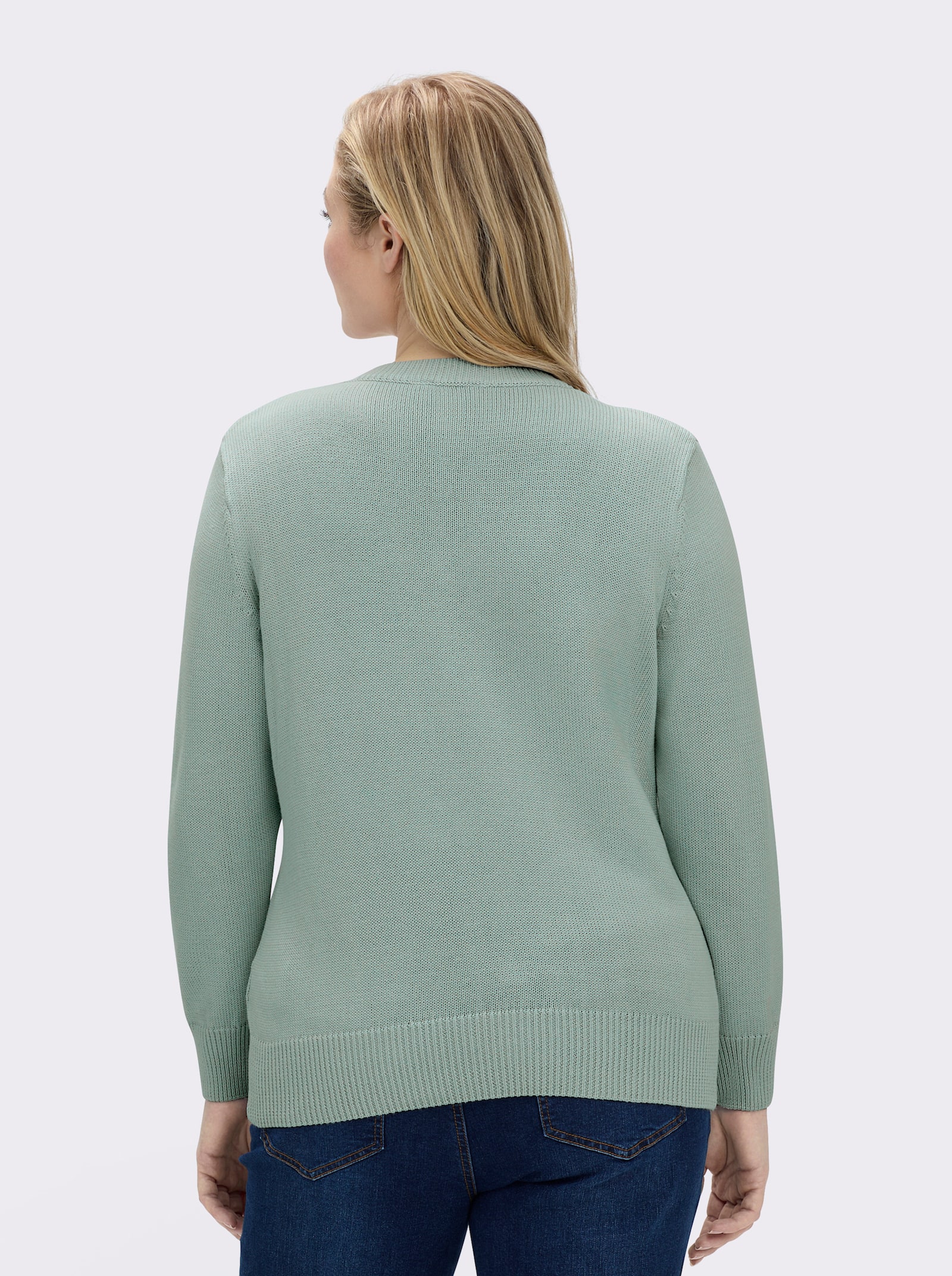 V-Ausschnitt-Pullover mit Baumwolle - kalkmint