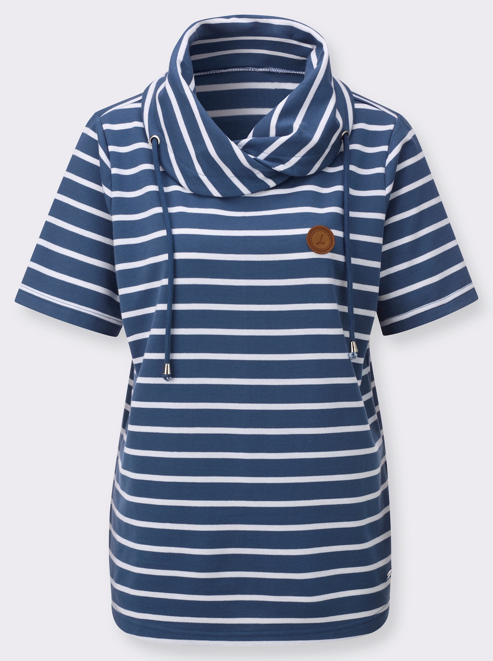 Sweatshirt mit Rollkragen - jeansblau-weiß-gestreift