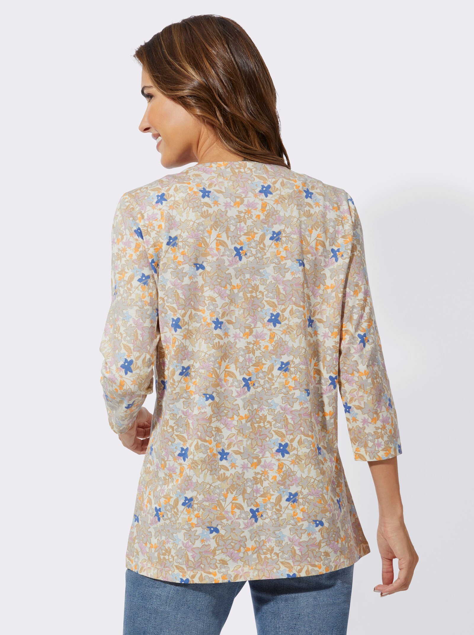 Shirt met 3/4-mouwen in bloemdessin - champagne geprint