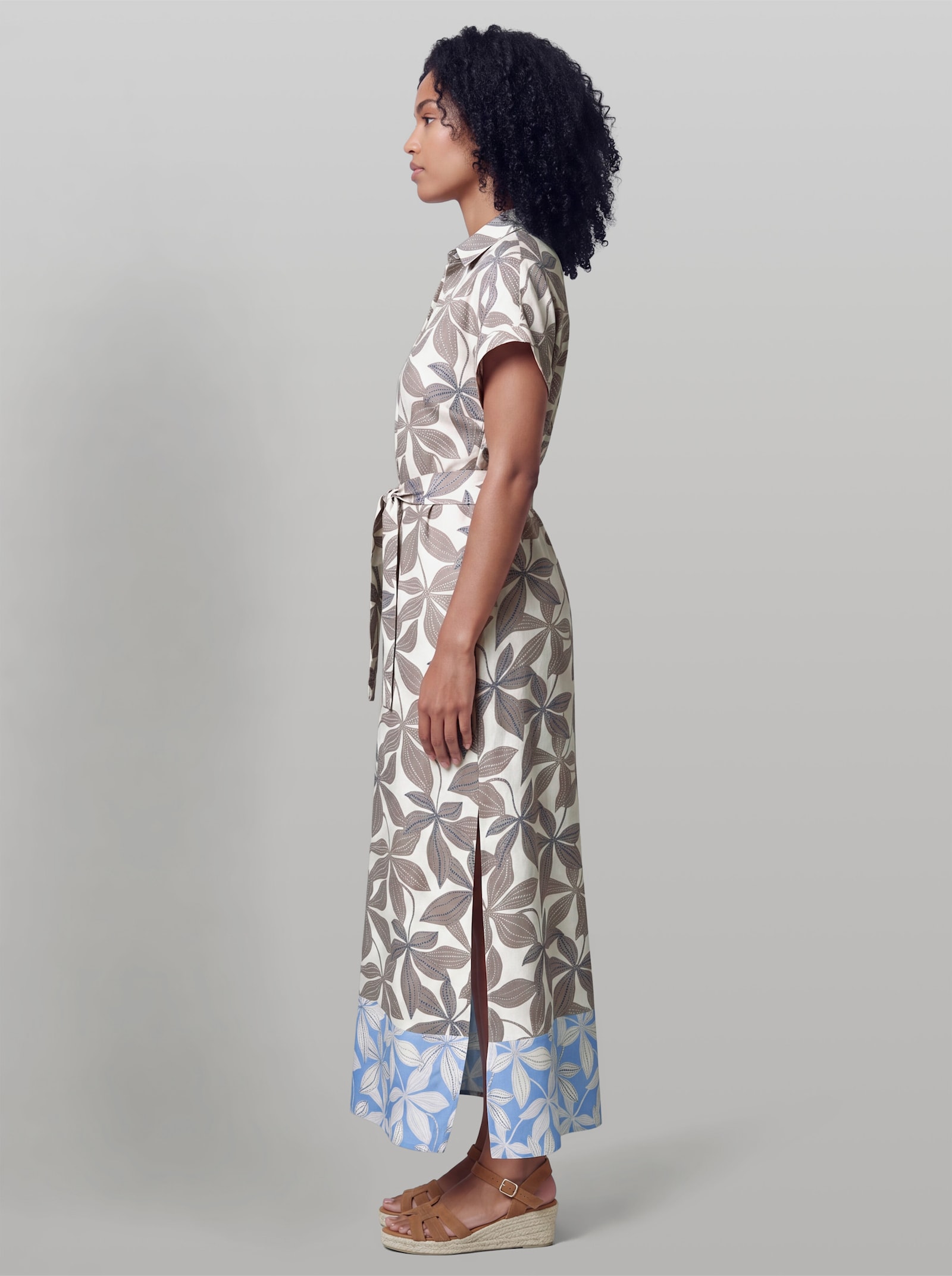 heine Druckkleid mit Taschen - taupe-himmelblau-bedruckt