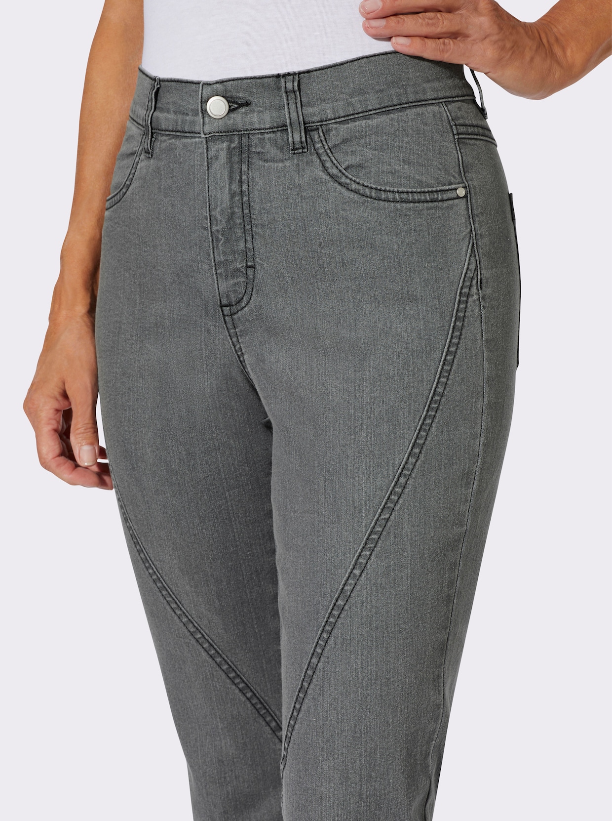 Jeans mit Ziernähten vorne - stone-grey-denim