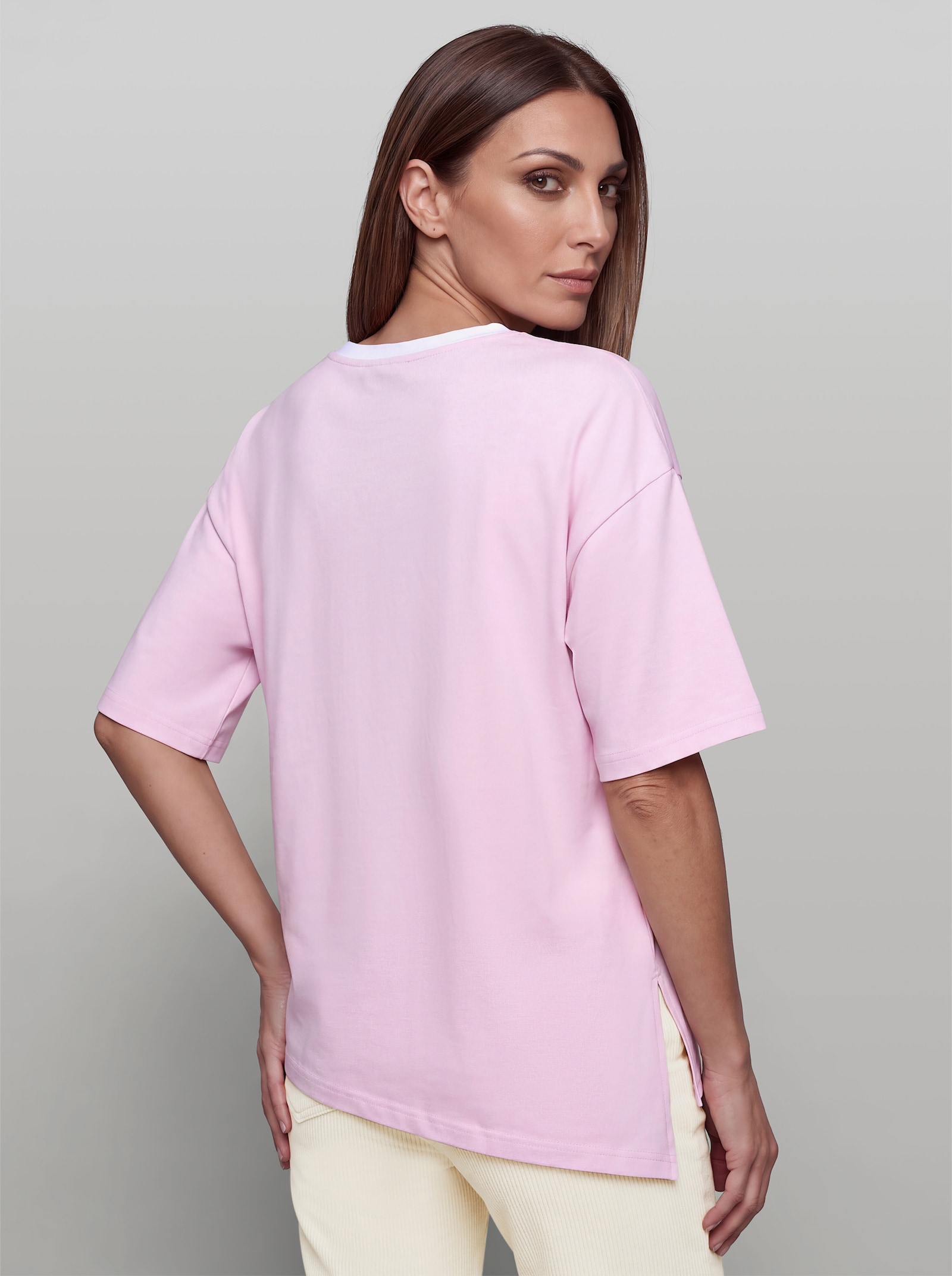 heine Kurzarmshirt mit asymmetrischem Saum - hellrosé