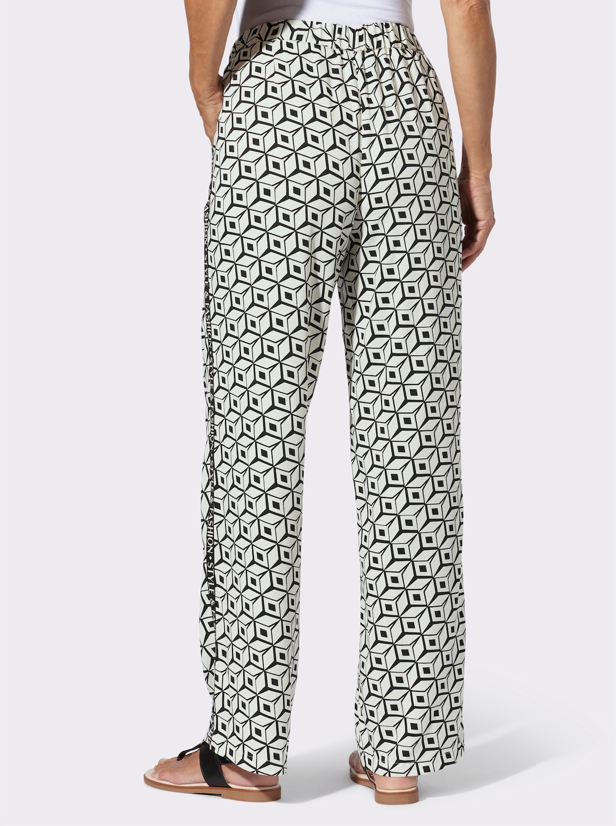Druckhose - champagner-schwarz-bedruckt