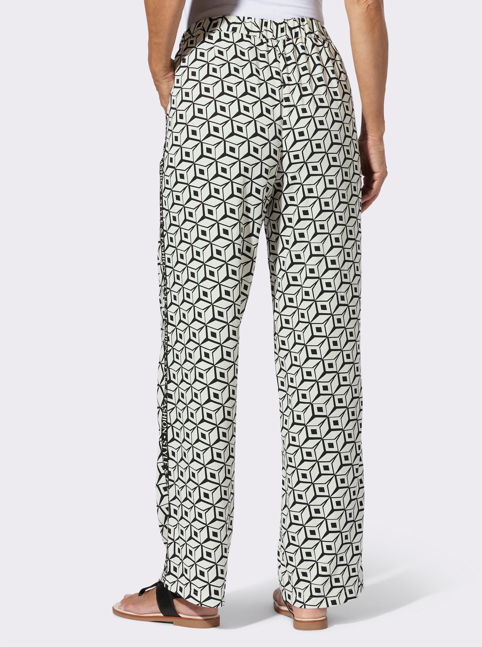 Druckhose mit Galonstreifen - champagner-schwarz-bedruckt