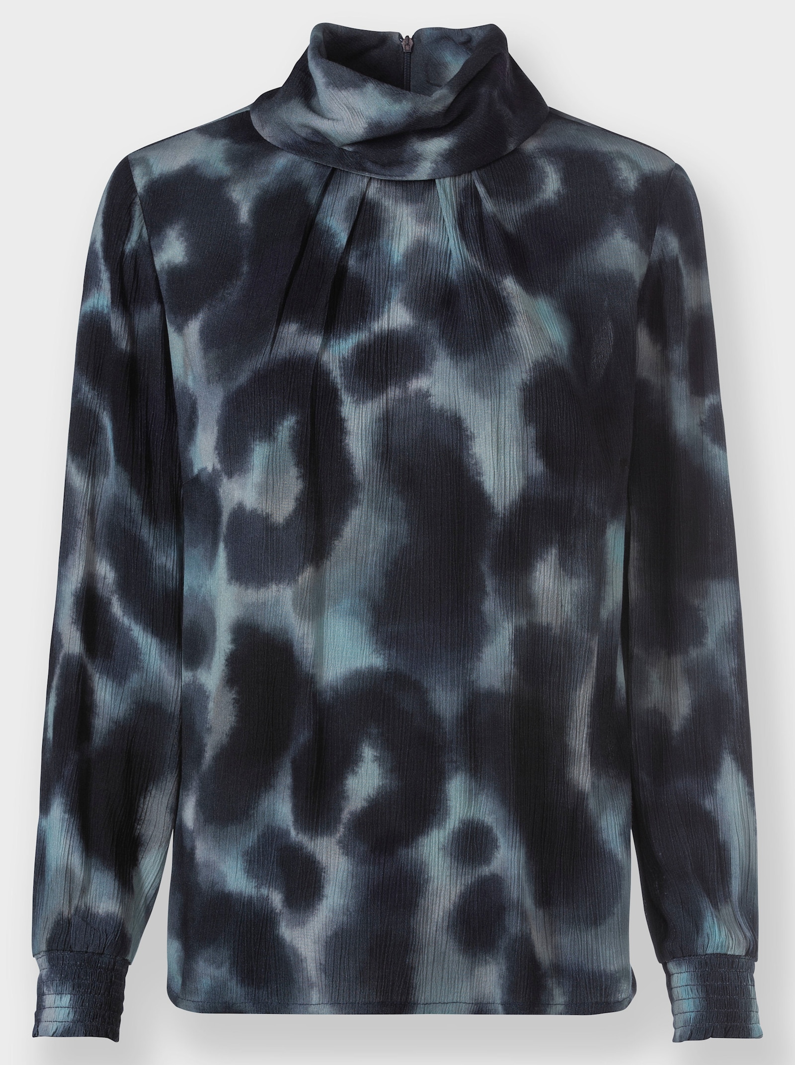 heine Crêpebluse mit Umlegekragen - marine-kalkmint-bedruckt