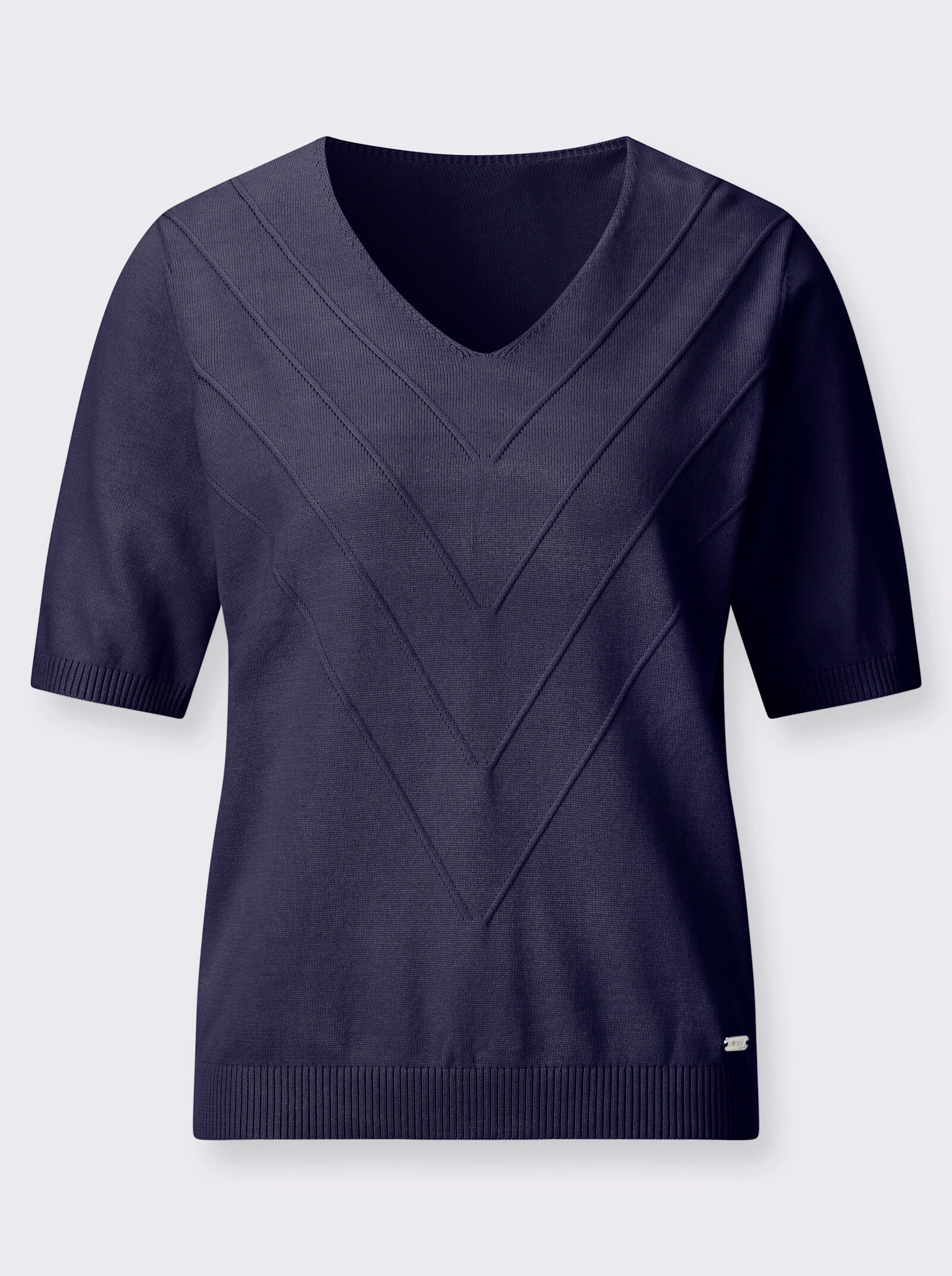 V-Ausschnitt-Pullover mit V-Strukturstrick vorn - marine