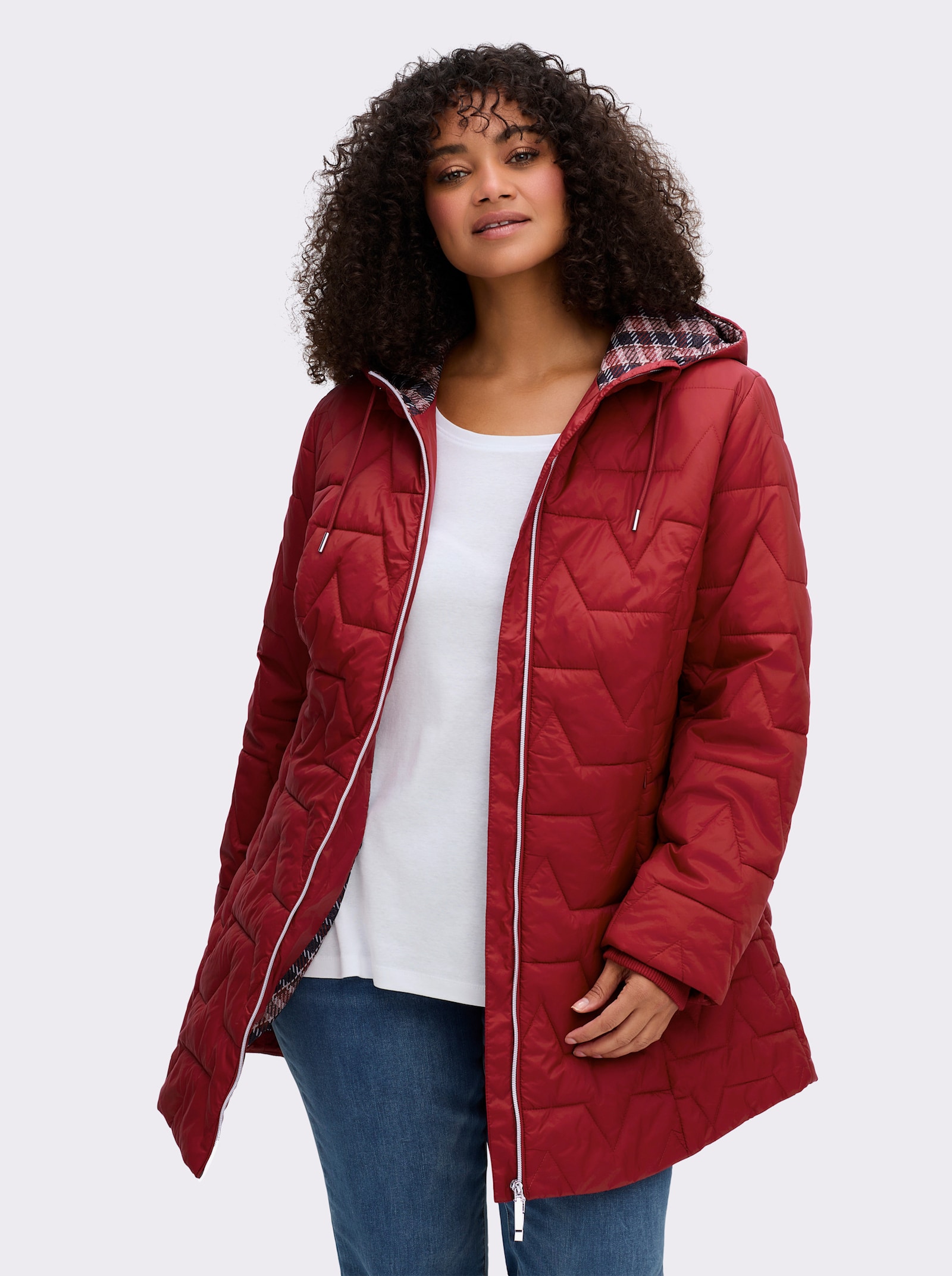 sheego Steppjacke mit kariertem Innenfutter - kirsche