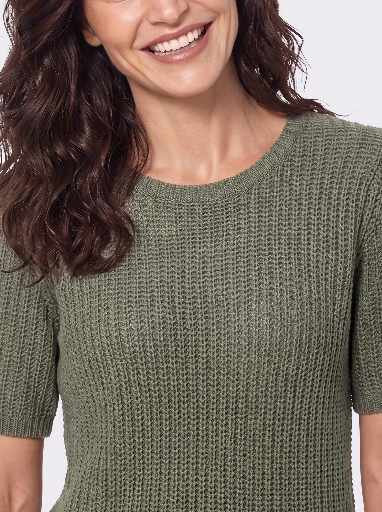 Kurzarmpullover aus Bändchengarn - khaki