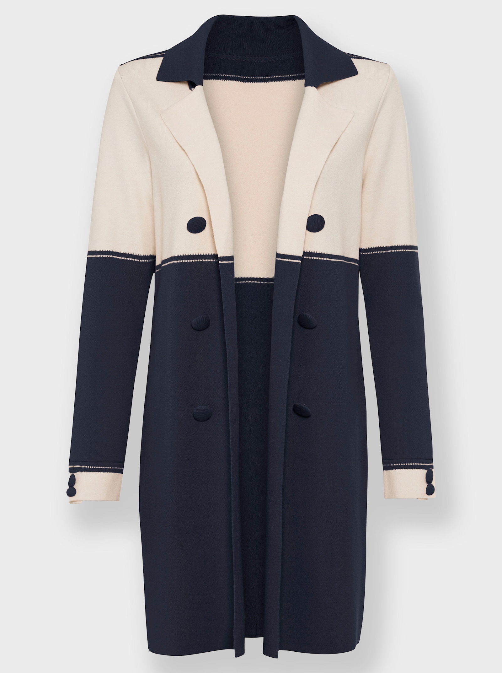 heine Longstrickjacke mit 2 Zierknopf-Leisten - marine-champagner-gemustert