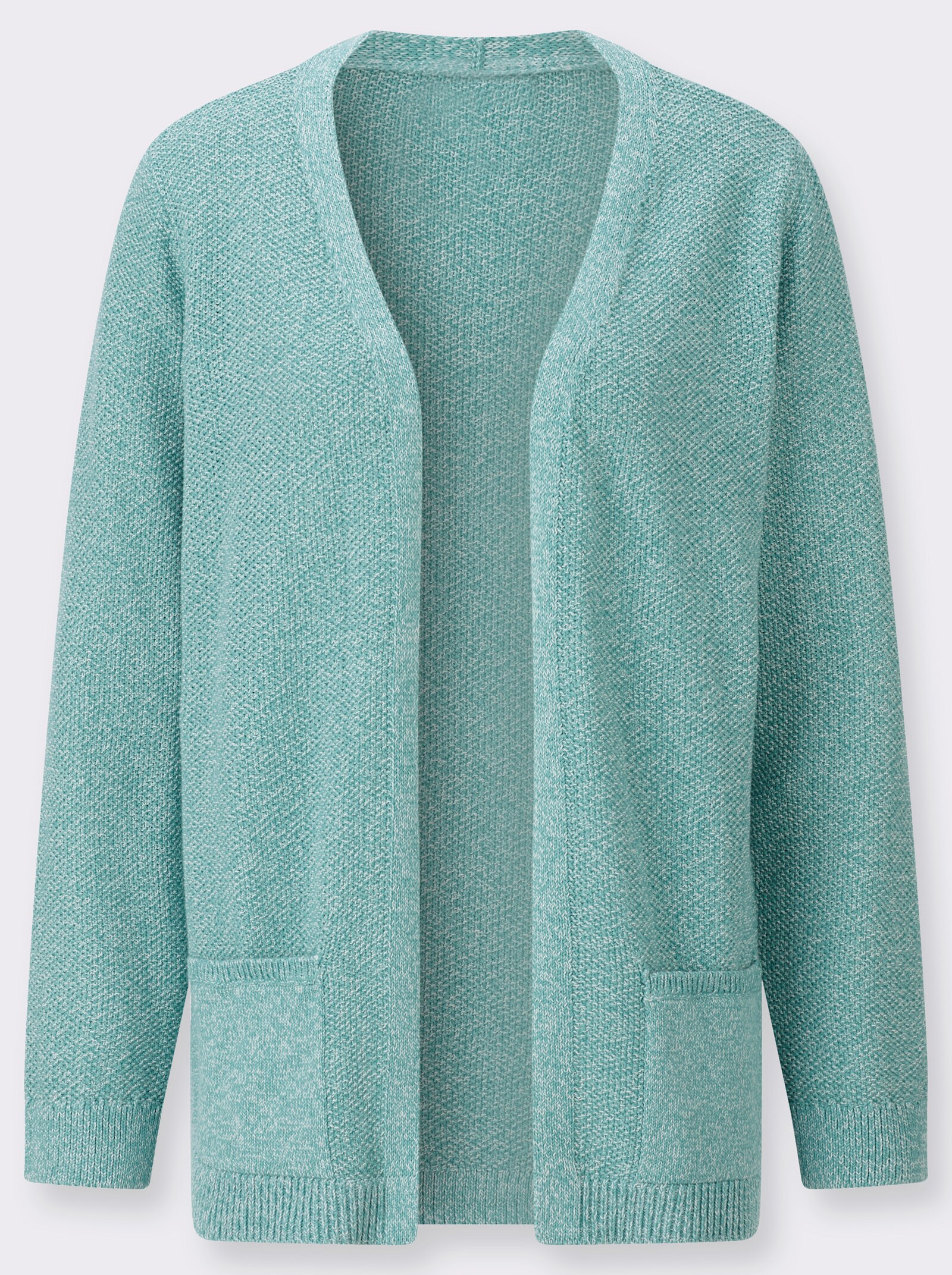Strickjacke in verschlussloser Form - salbei-ecru-meliert