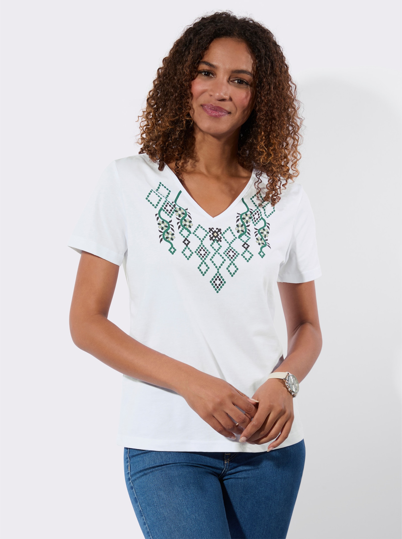 Shirt mit Druck-Dessin - weiß