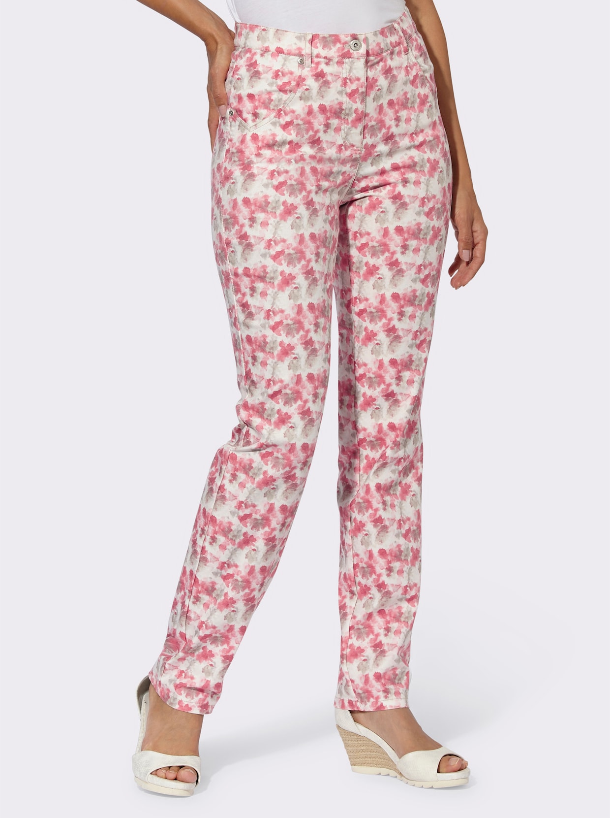 Cosma Bedrukte broek - flamingo/ecru bedrukt