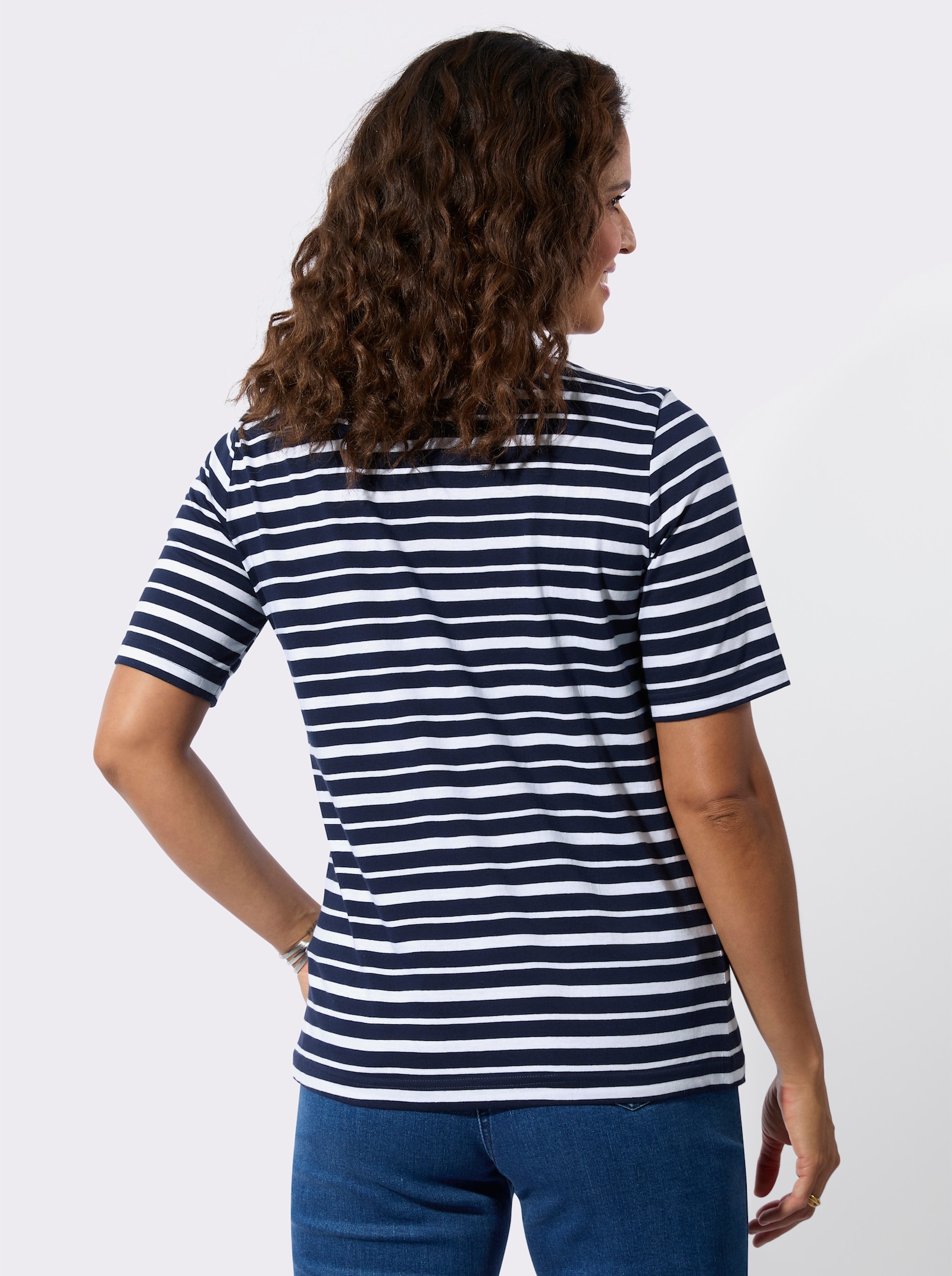 Shirtset met decoratieve hals - marine + marine/wit gestreept