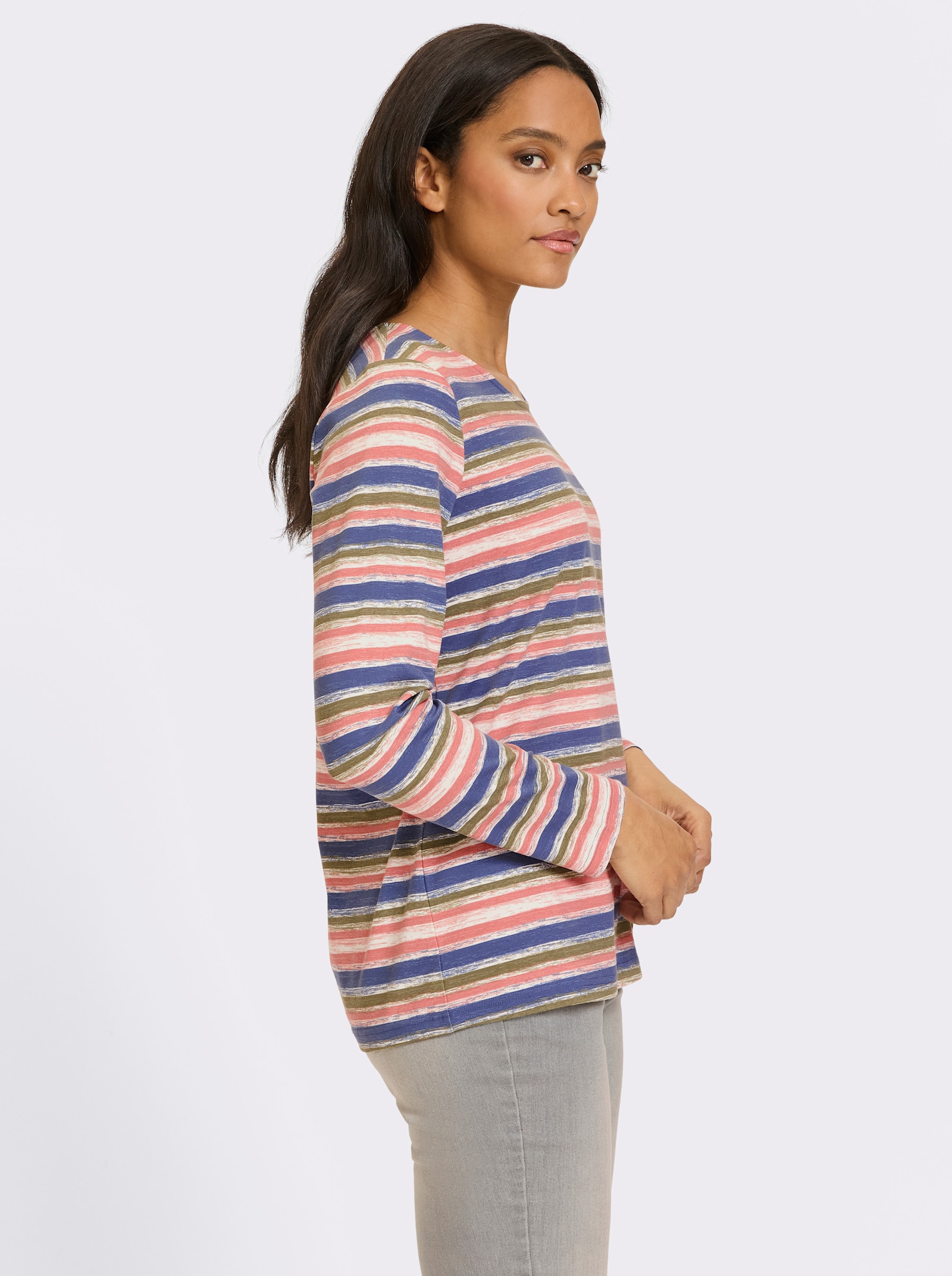 heine Shirt met lange mouwen in streepjeslook - rookblauw/rozenhout gestreept