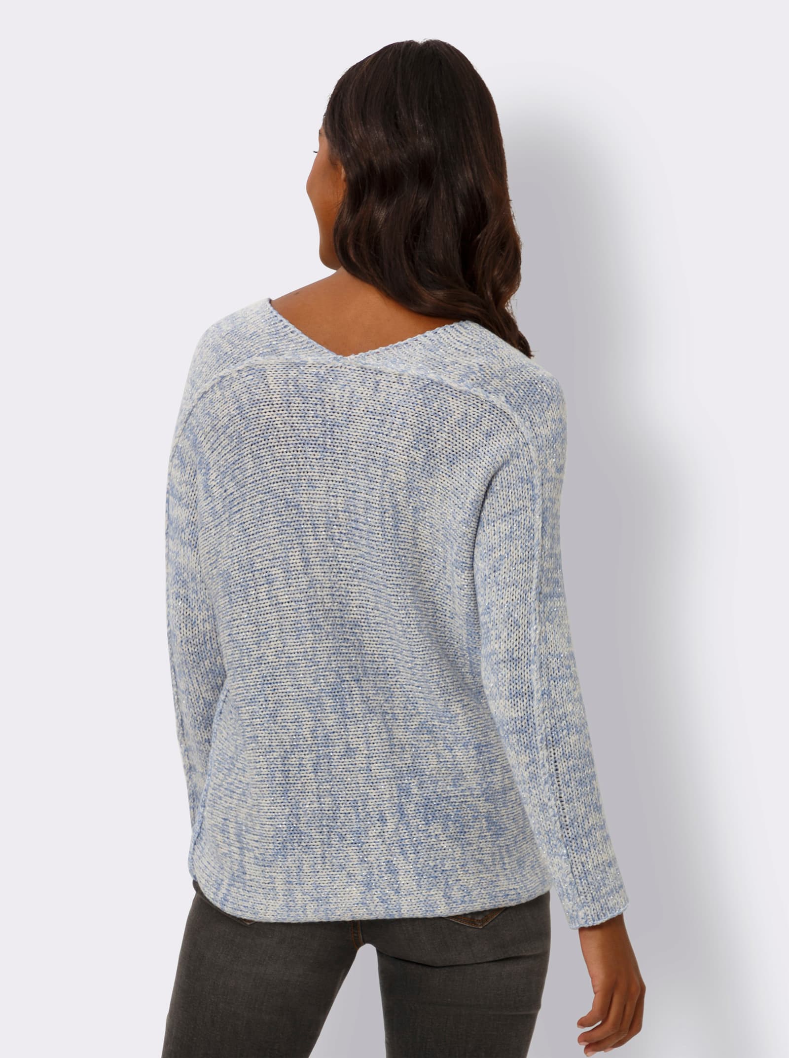 heine Fledermauspullover mit weiten Ärmeln - hellblau-ecru-meliert