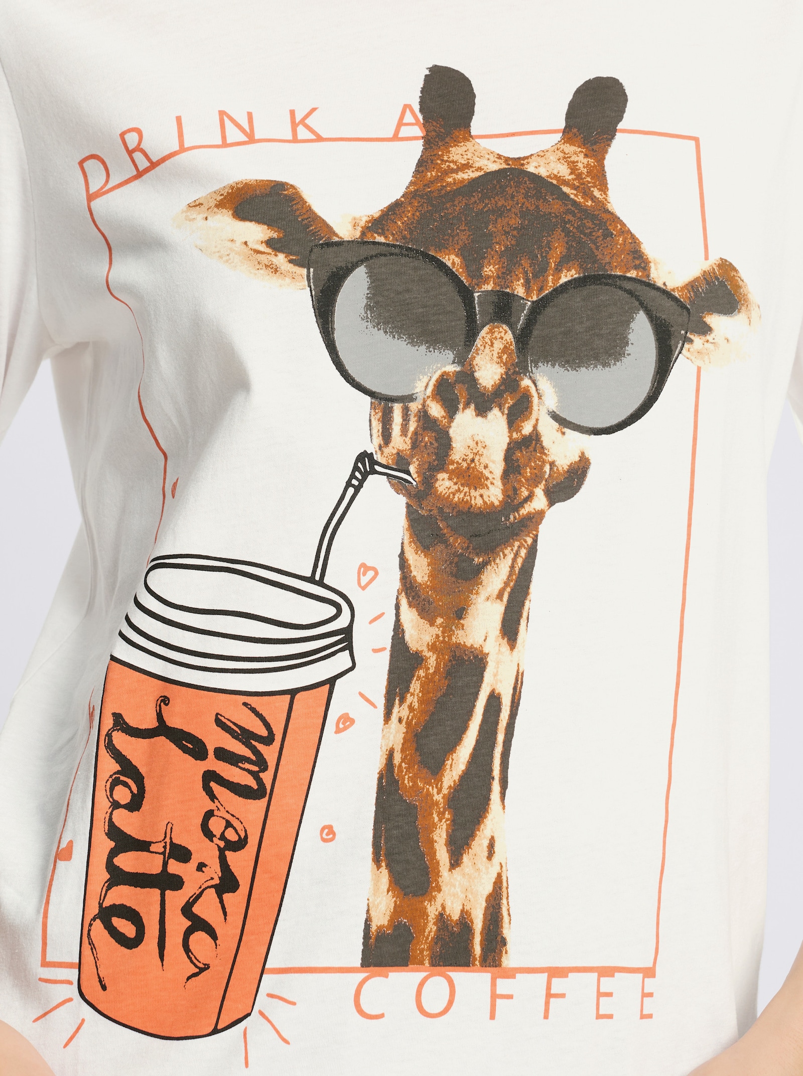 Rundhalsshirt mit Giraffen-Print - weiß-orange