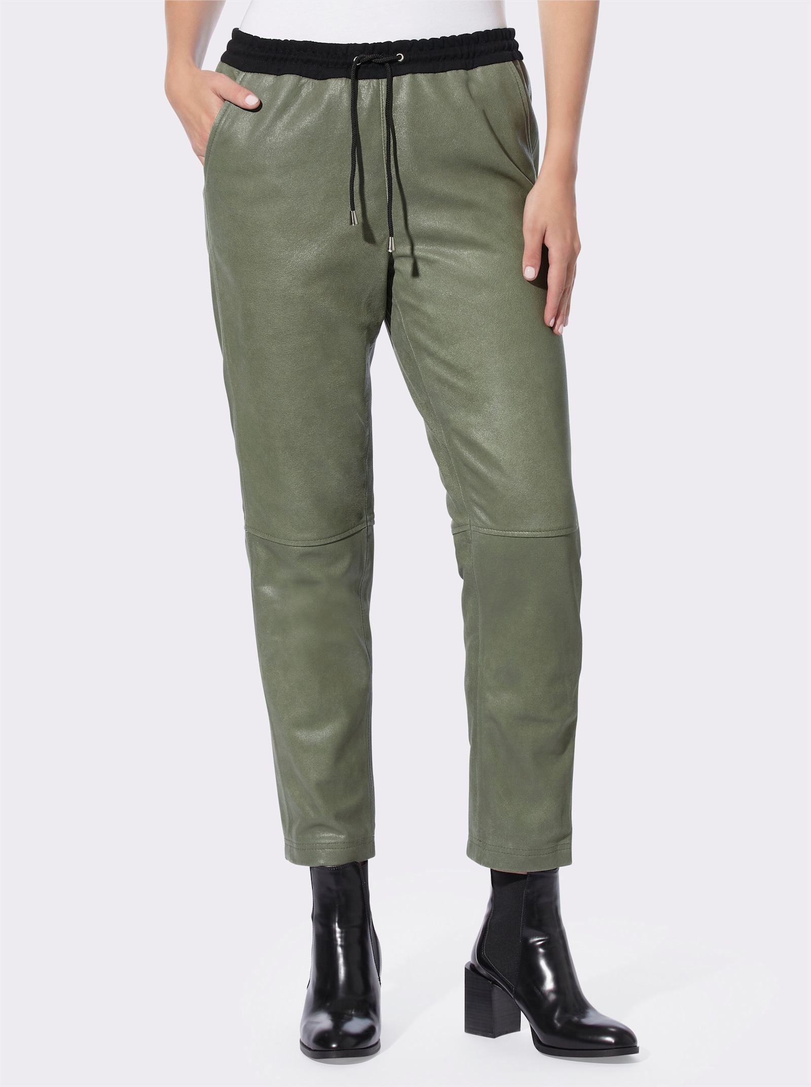 heine Lederhose in Jogpant-Form - khaki