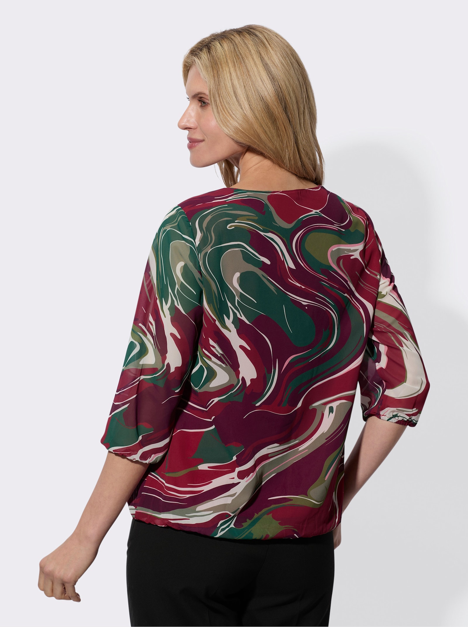 Schlupfbluse in Georgette-Qualität - champagner-burgund-bedruckt