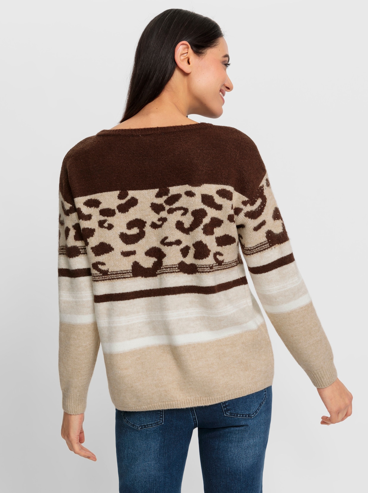 heine Pullover - chocolade/camel gedessineerd