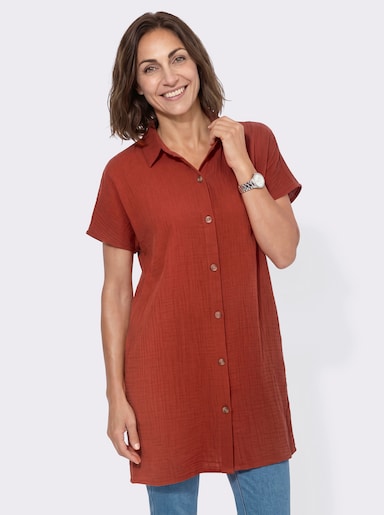Longbluse mit Knopfleiste - rostrot