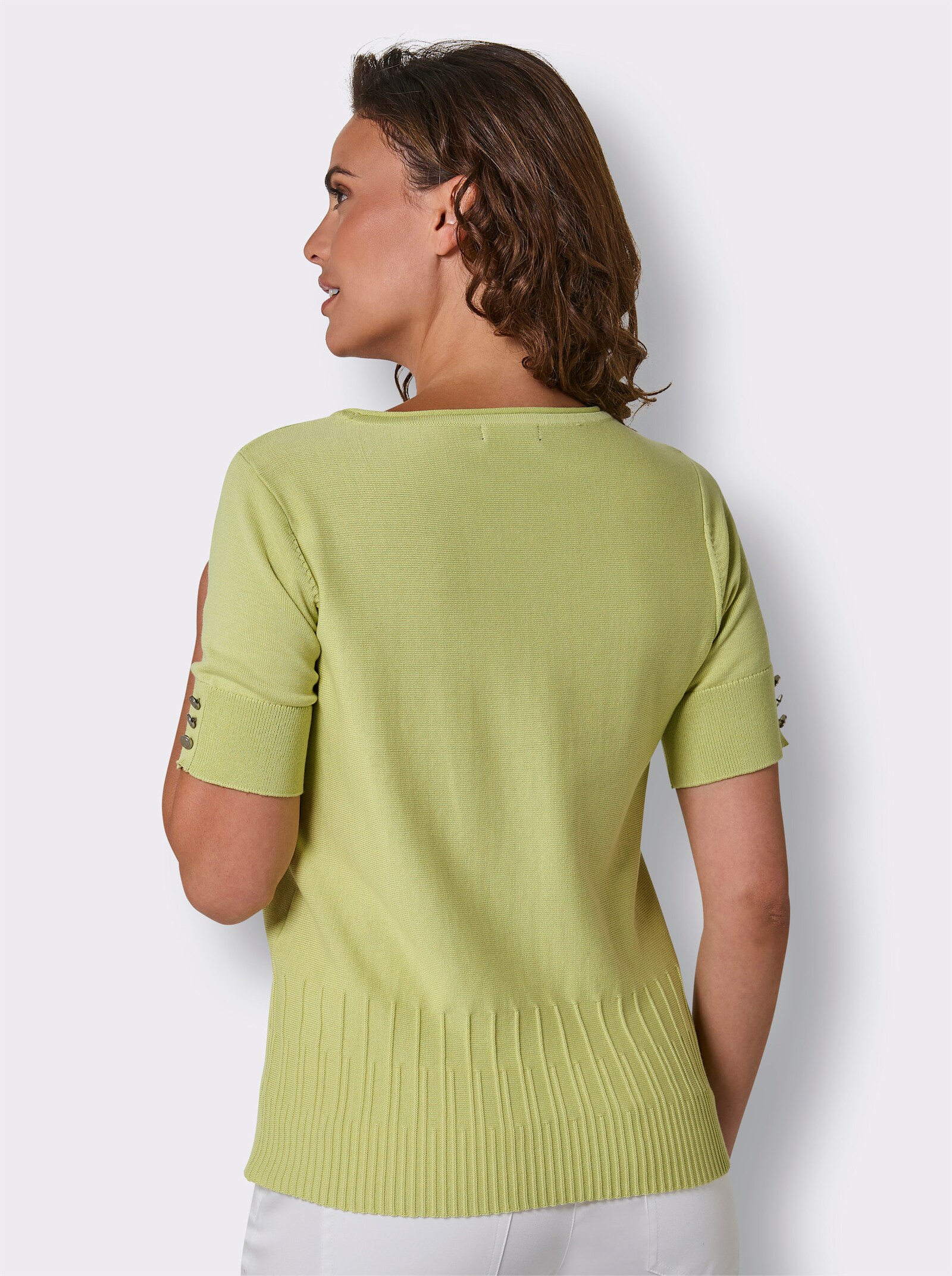CREATION L PREMIUM Kurzarmpullover mit Zierknöpfen - pistazie