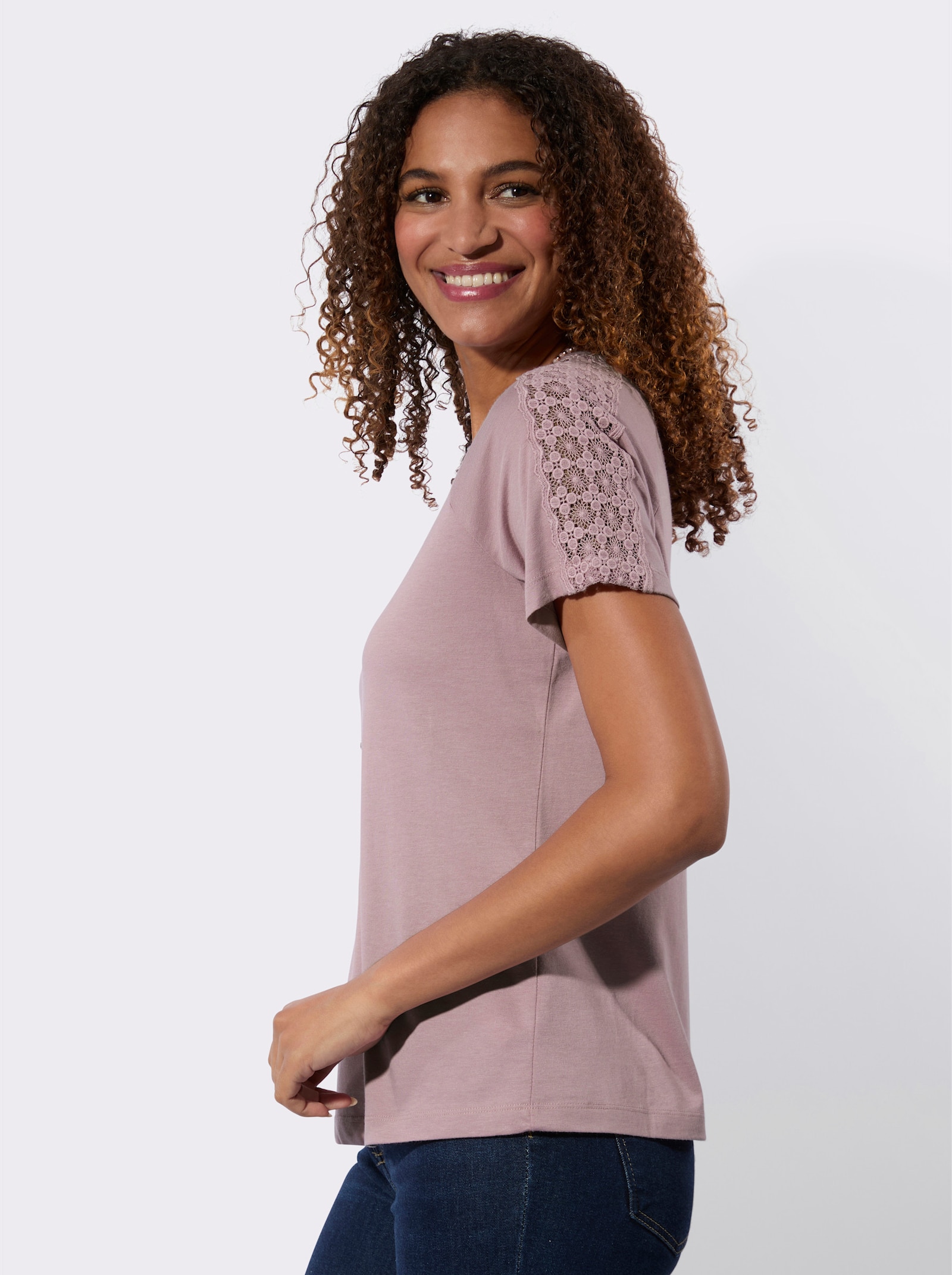 Shirt mit Spitzeneinsätzen - mauve