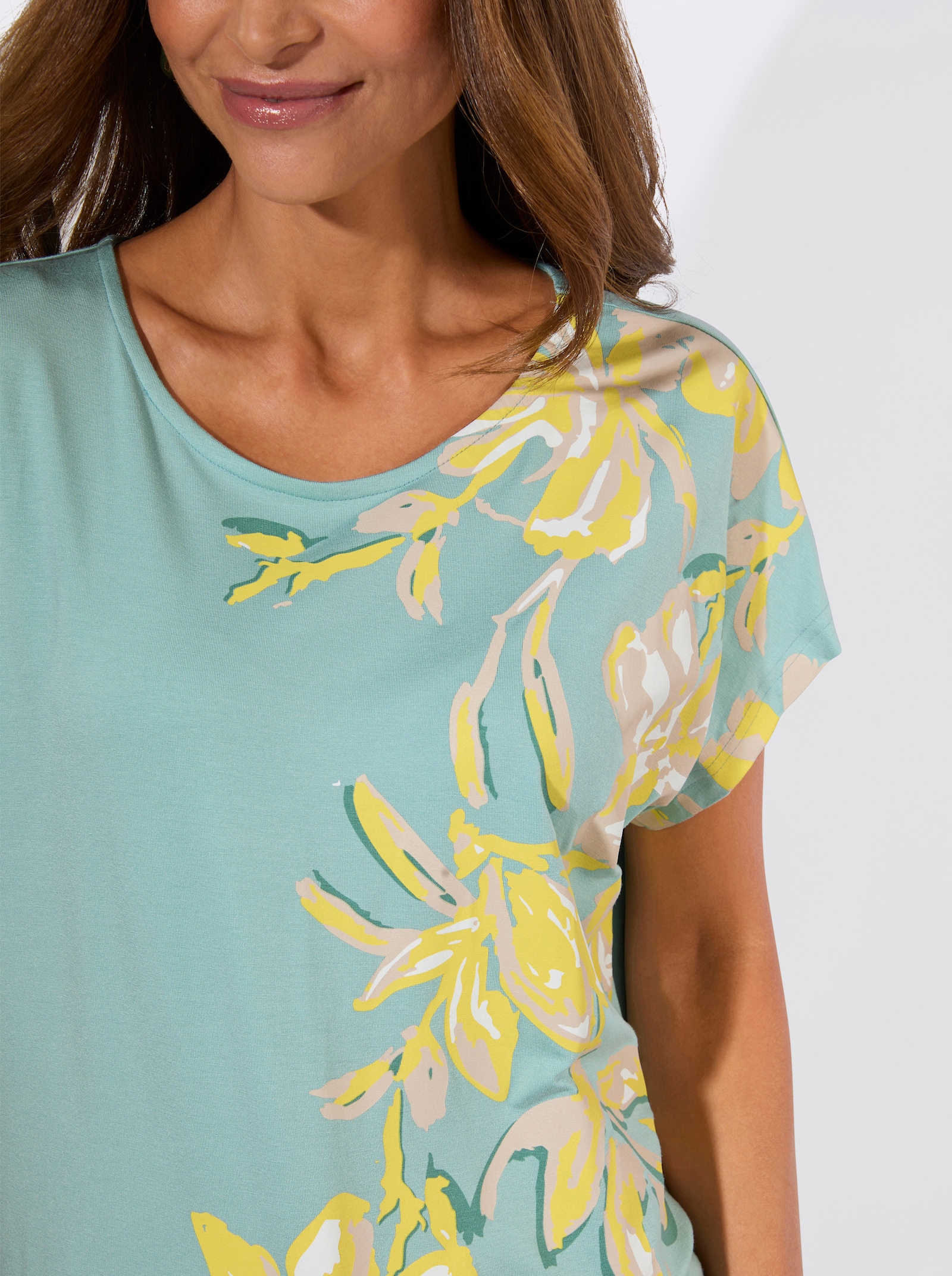 Kurzarmshirt mit Viskose-Anteil - mint-limone-bedruckt