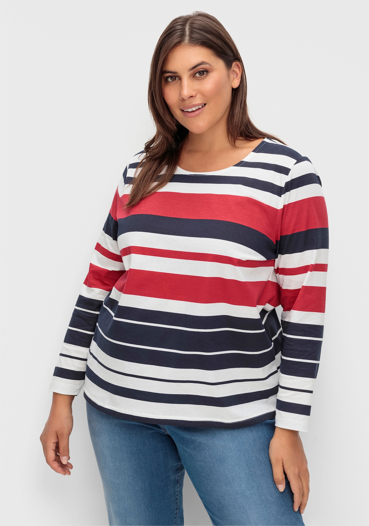 Streifenshirt aus Baumwolle - rot-marine-gestreift