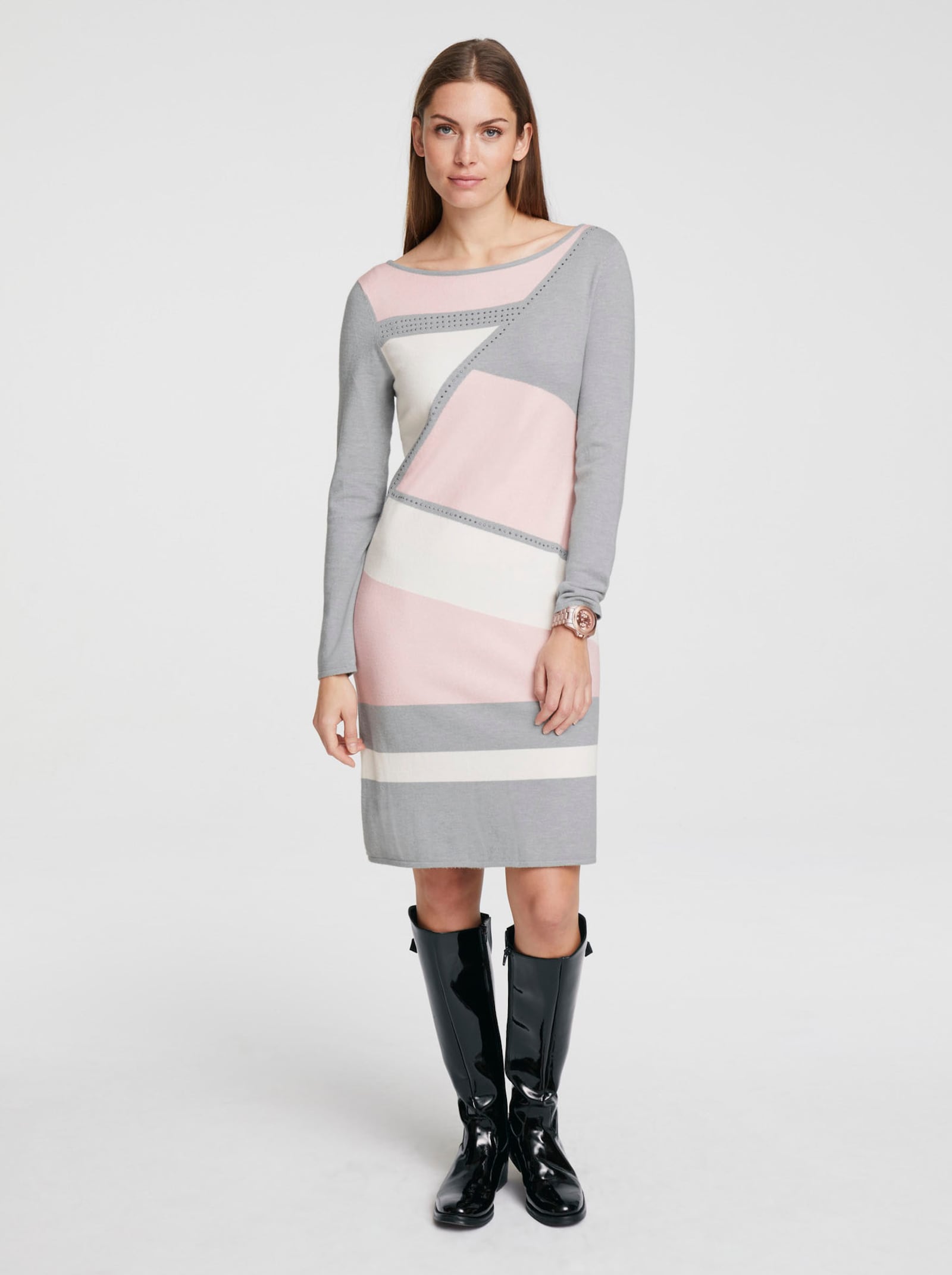 heine Gebreide jurk met siersteentjes - grafiet/ecru