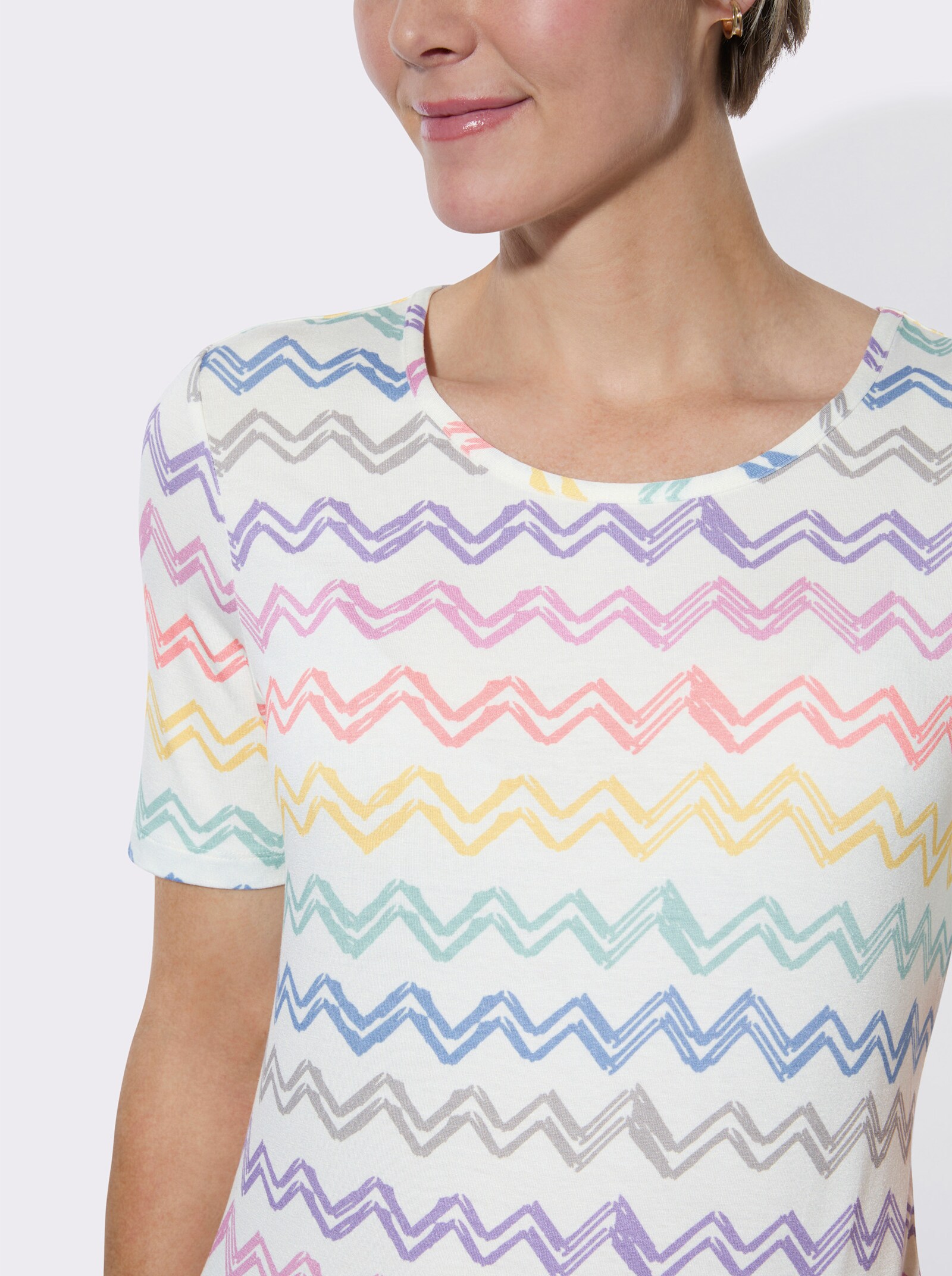 Rundhalsshirt mit Stretch-Anteil - orchidee-zitrone-bedruckt