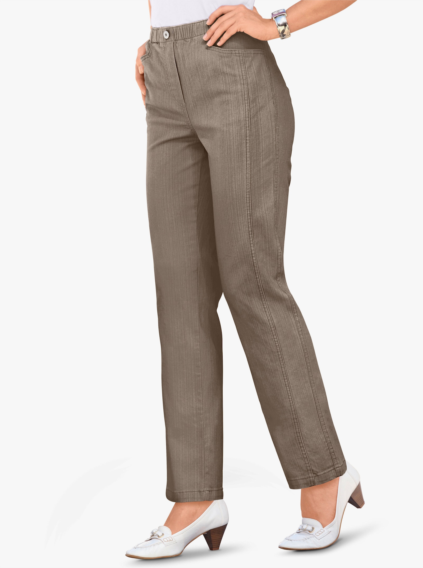 Comfortjeans met comfortband rondom - taupe