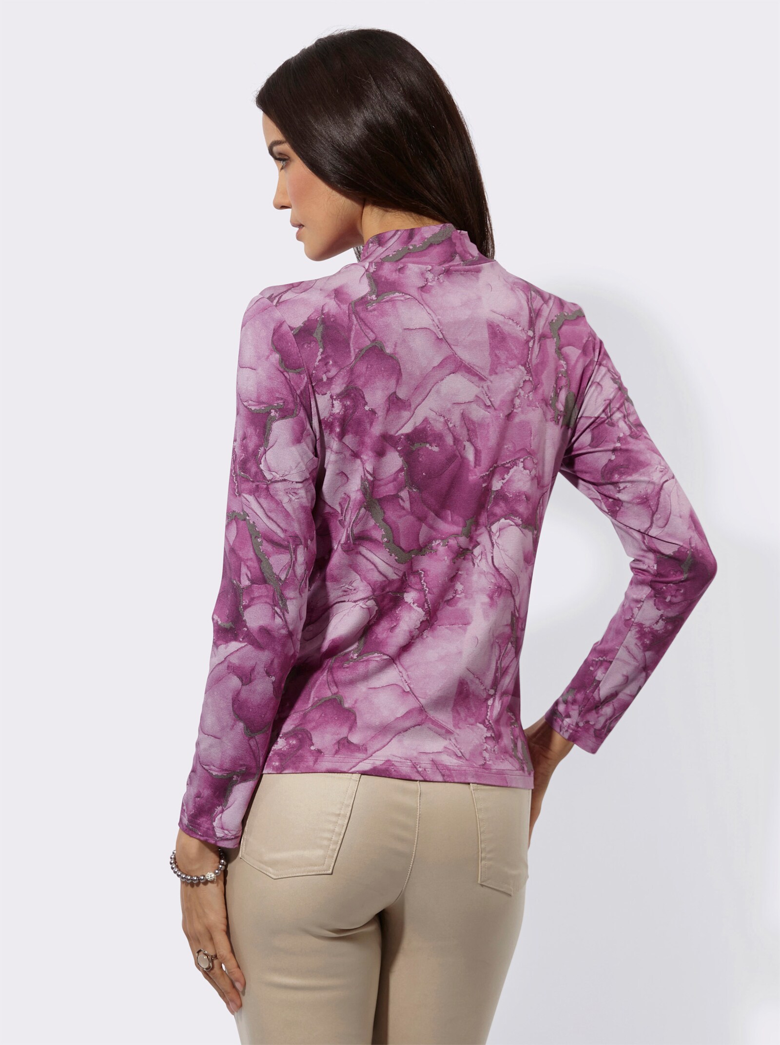 Stehkragenshirt mit Allover-Druck - malve-dunkelblau-bedruckt