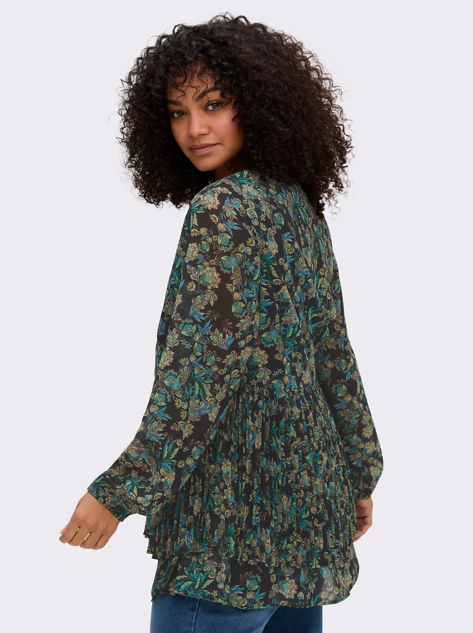 sheego by Joe Browns Tunika aus Chiffon, mit Plisseefalten - schwarz-bedruckt