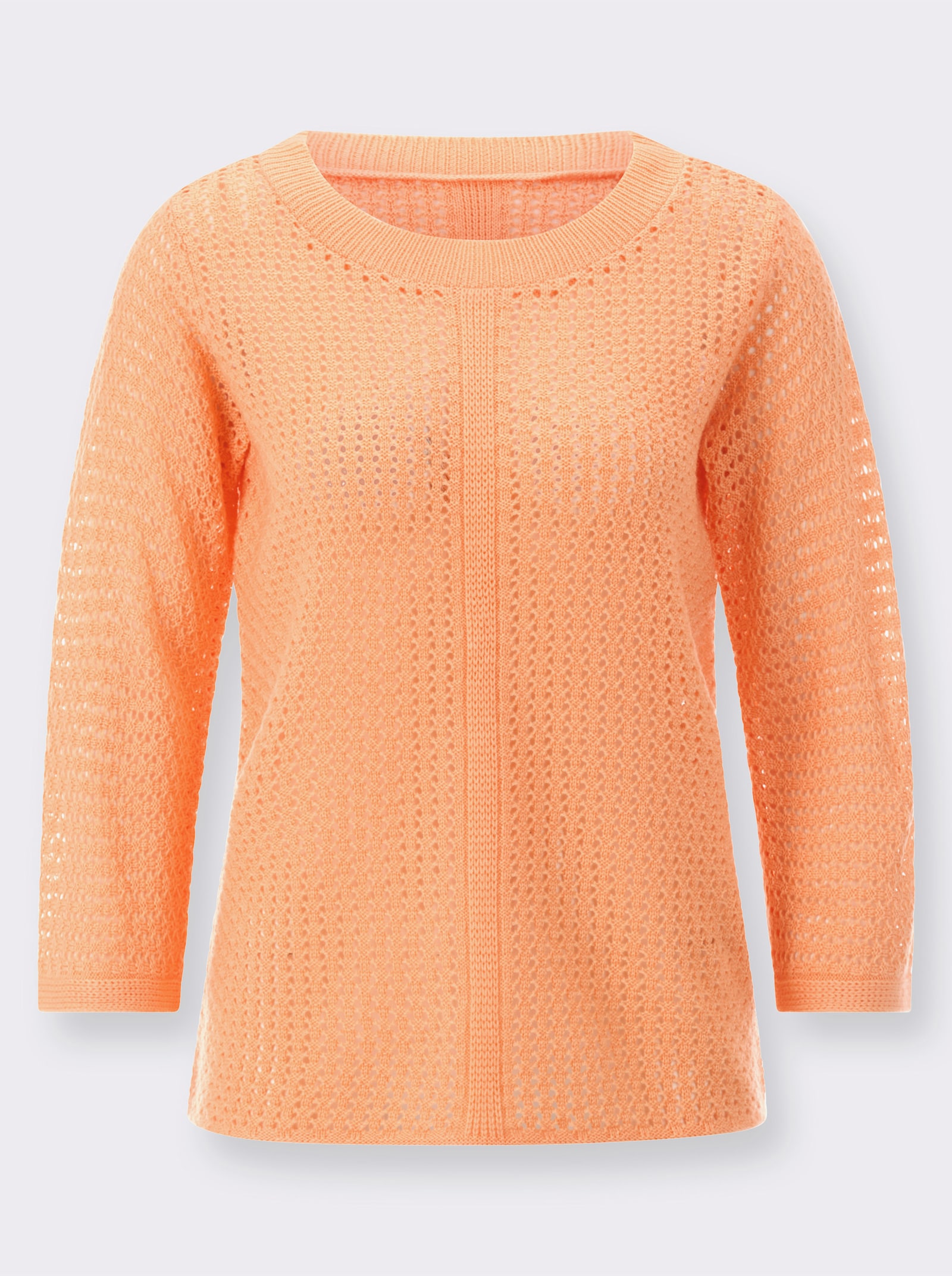 Ajourpullover mit weitem Rundhals-Ausschnitt - apricot