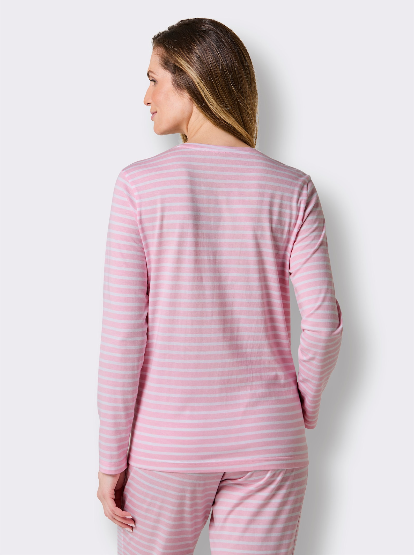 wäschepur Schlafanzug-Shirt - rosé-weiß-geringelt