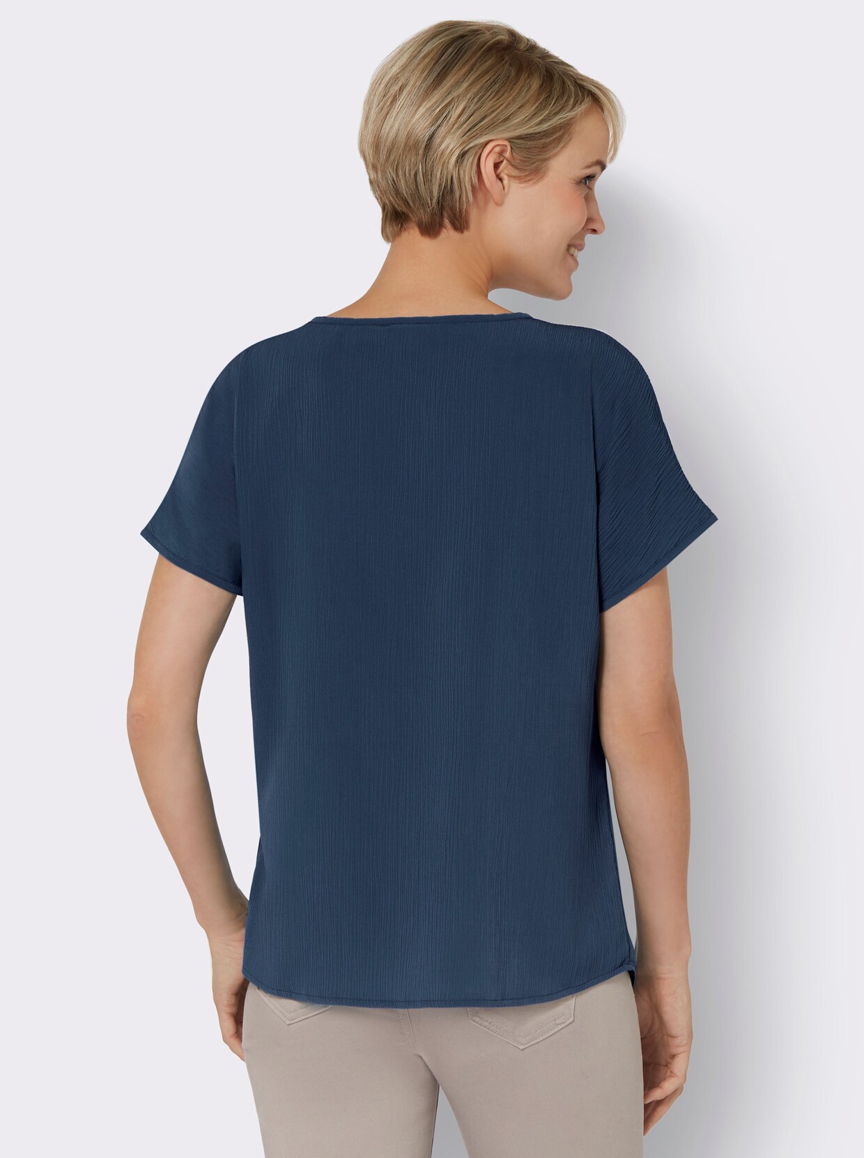 Blouse met plooien - donkerblauw