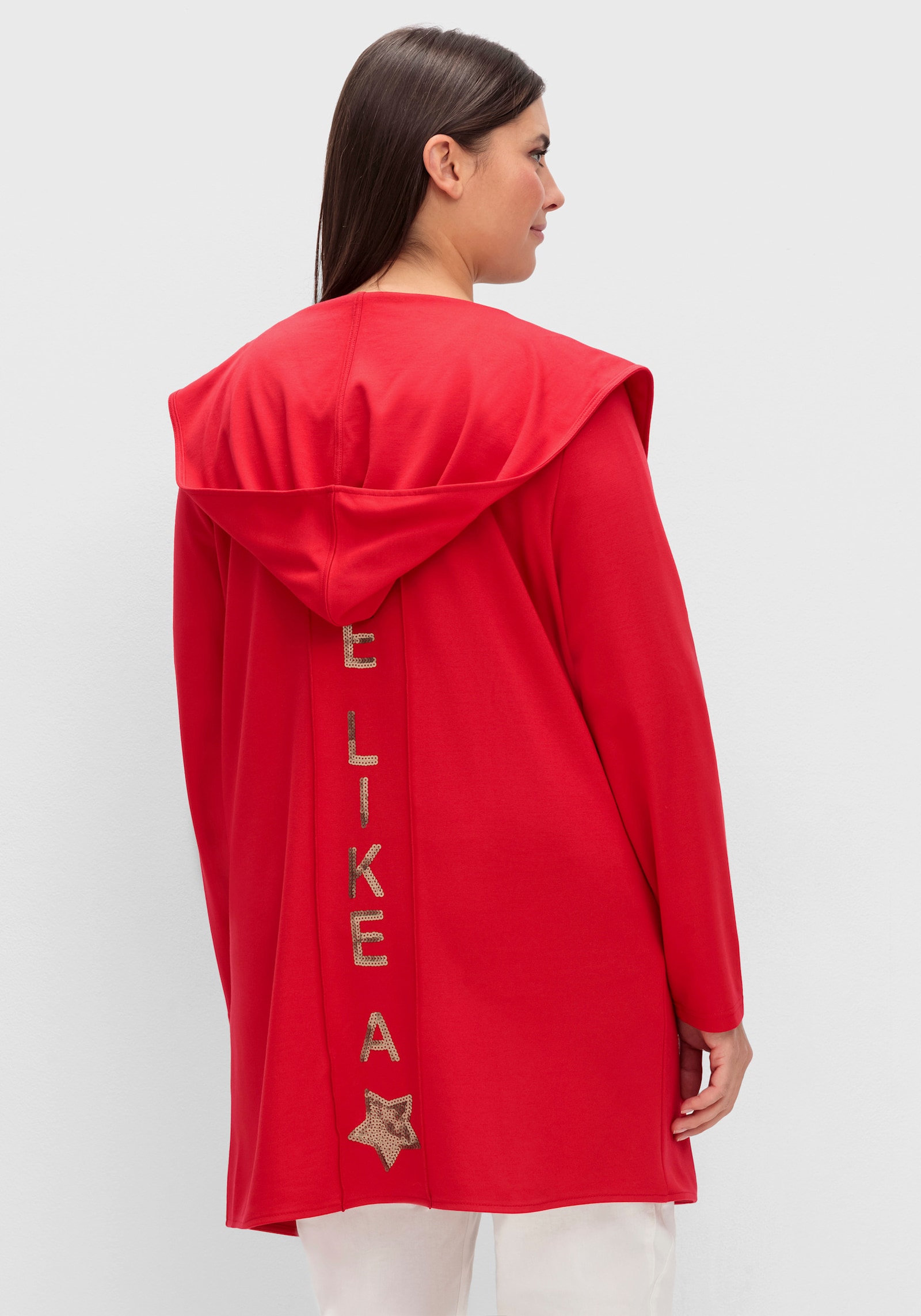 Shirtjacke mit Pailletten-Schriftzug hinten - rot